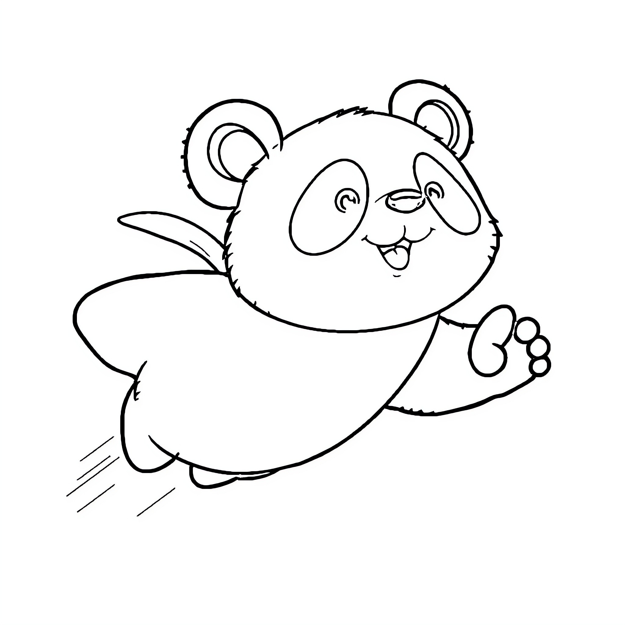 Panda playfully hopping with joy Coloring Page (free black-and-white line drawing printable PDF for all, from beginners to advanced learners, including children, teens, adults, and seniors)