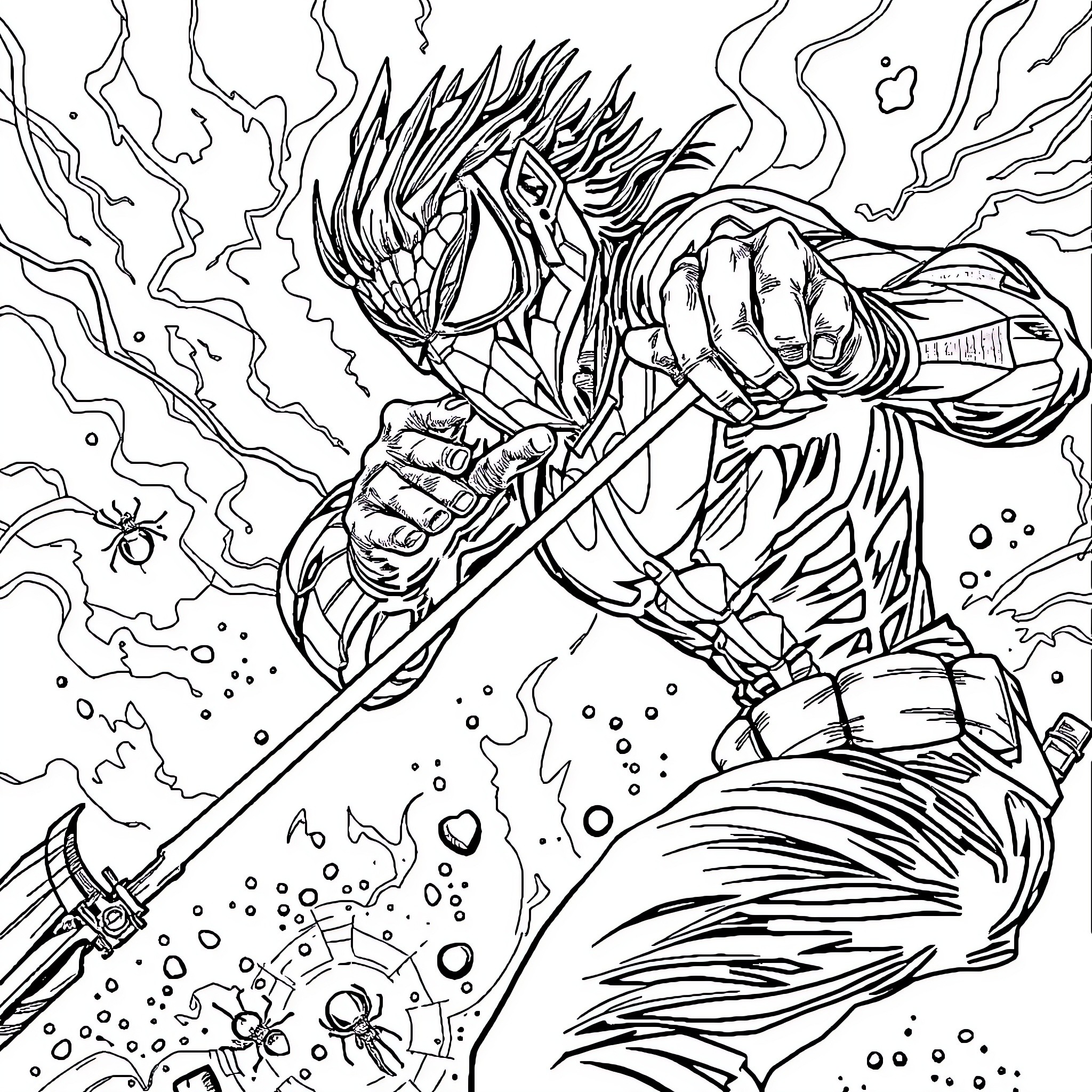 Spider-Man Battles Fierce Underwater Creature Coloring Page (free black-and-white line drawing printable PDF for all, from beginners to advanced learners, including children, teens, adults, and seniors)