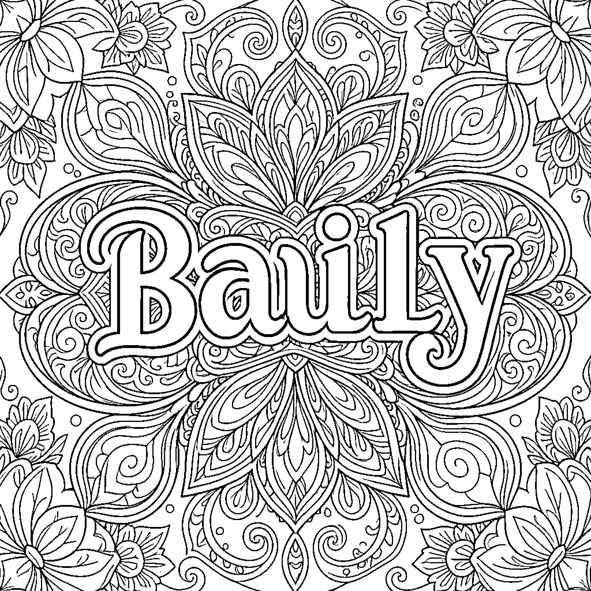 Bailey's Floral Design Coloring Page Coloring Page (free black-and-white line drawing printable PDF for all, from beginners to advanced learners, including children, teens, adults, and seniors)