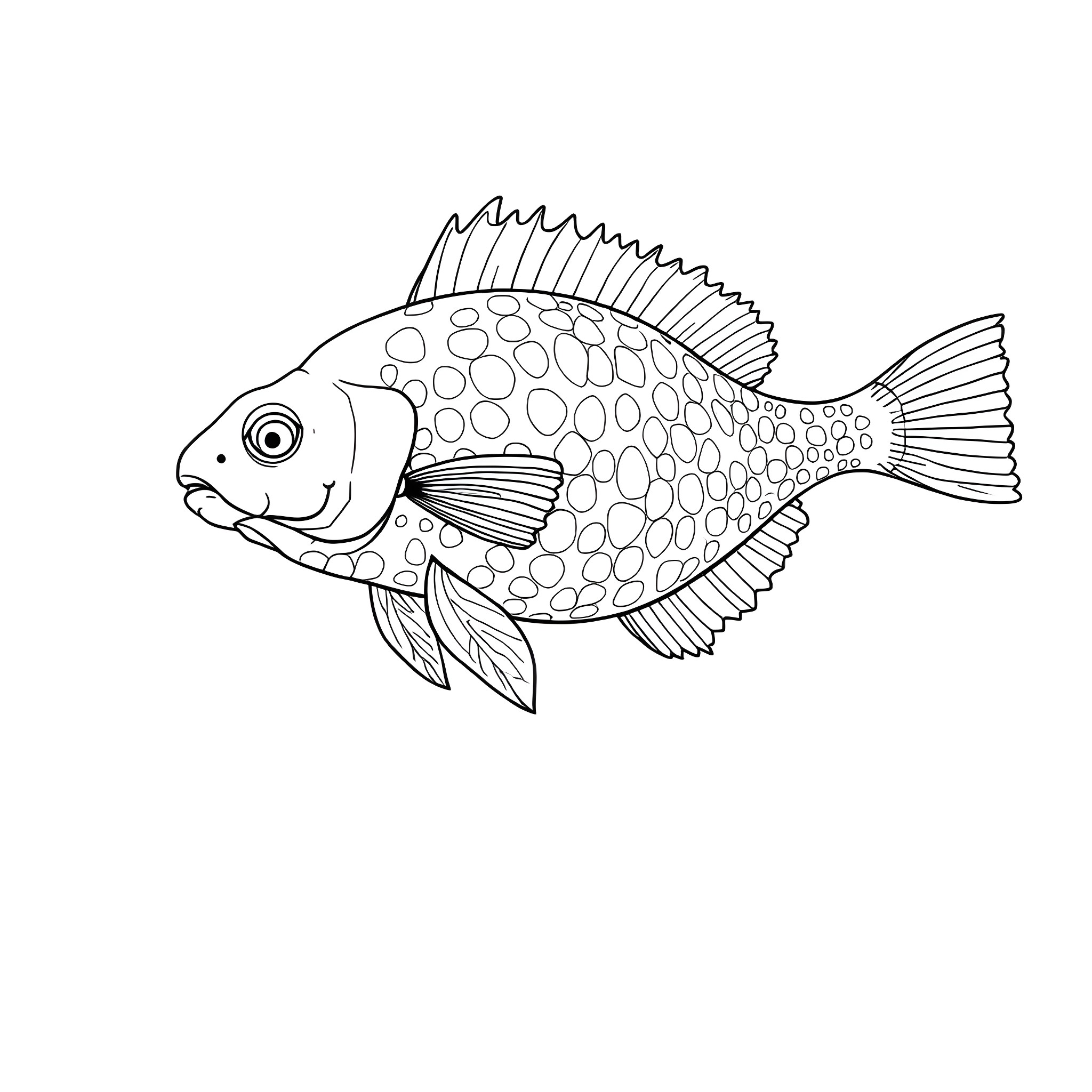 Praecitrullus Fistulosus: Mystical Fish with Intricate Patterns Coloring Page (free black-and-white line drawing printable PDF for all, from beginners to advanced learners, including children, teens, adults, and seniors)