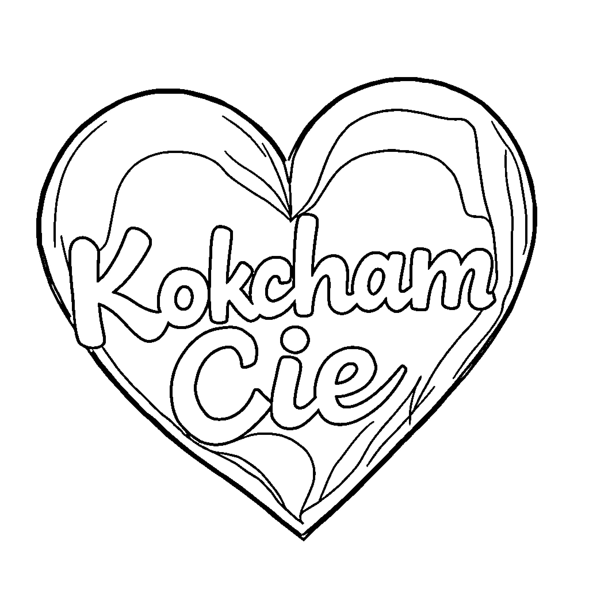 Heart with Kokchnam Cie text Coloring Page (free black-and-white line drawing printable PDF for all, from beginners to advanced learners, including children, teens, adults, and seniors)