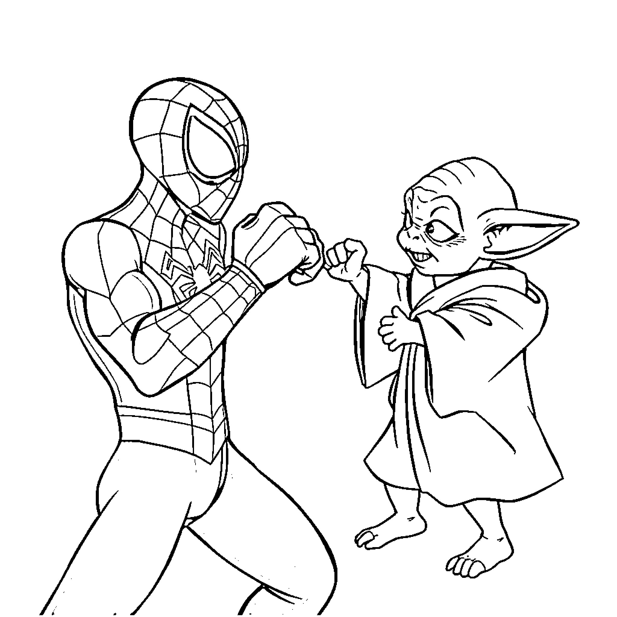 Spiderman assisting a friendly creature in need Coloring Page (free black-and-white line drawing printable PDF for all, from beginners to advanced learners, including children, teens, adults, and seniors)