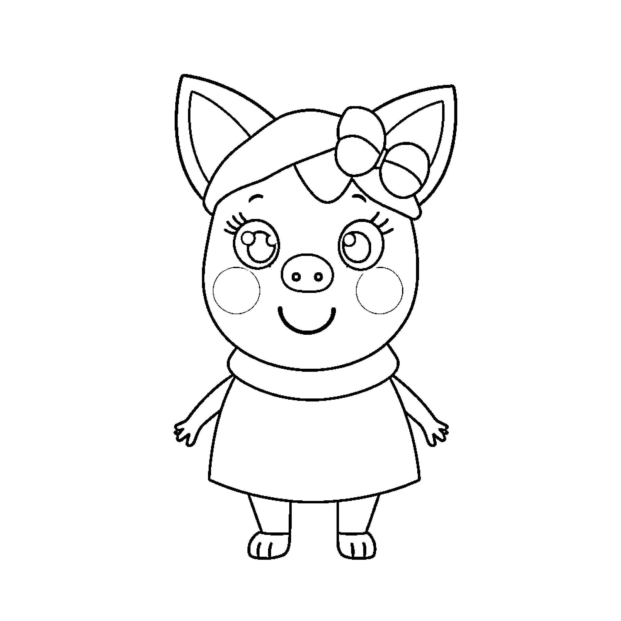 Peppa Pig enjoying a happy day Coloring Page (free black-and-white line drawing printable PDF for all, from beginners to advanced learners, including children, teens, adults, and seniors)
