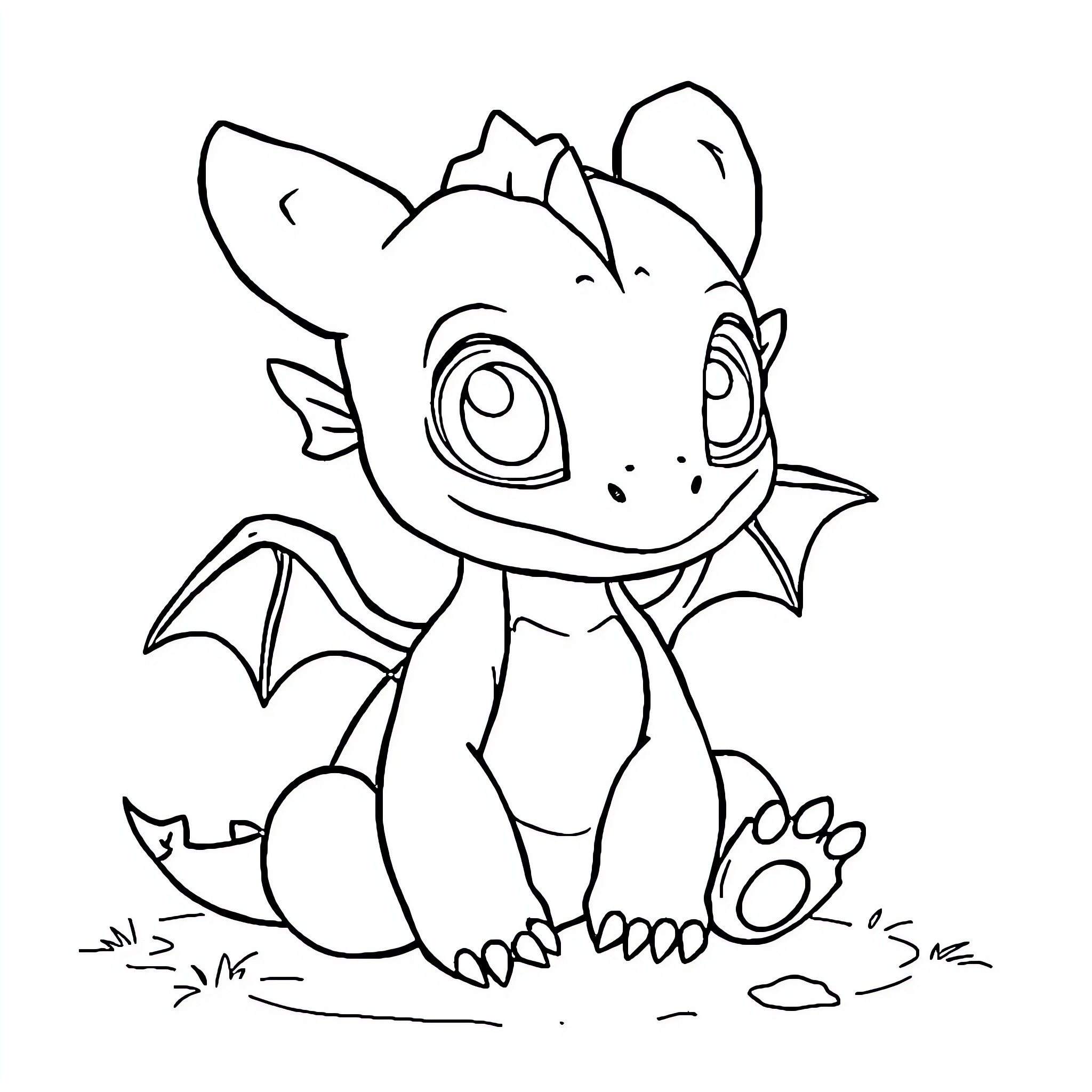 Dragon hatchling in playful pose Coloring Page (free black-and-white line drawing printable PDF for all, from beginners to advanced learners, including children, teens, adults, and seniors)