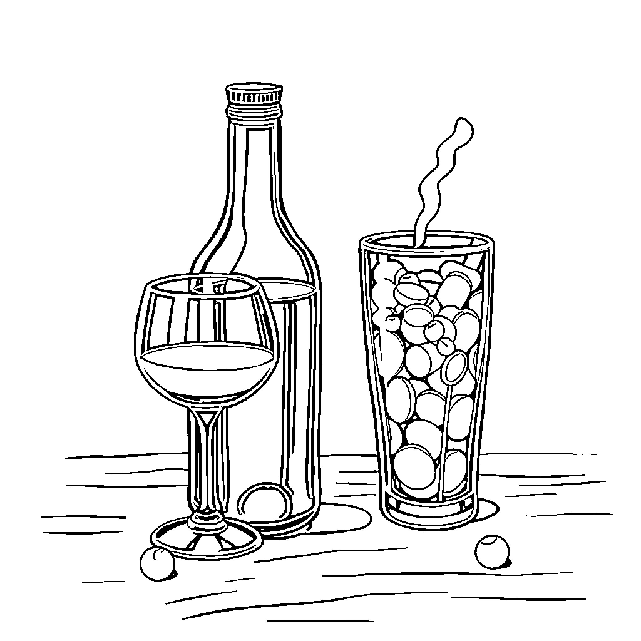 Medication preparation and consumption Coloring Page (free black-and-white line drawing printable PDF for all, from beginners to advanced learners, including children, teens, adults, and seniors)
