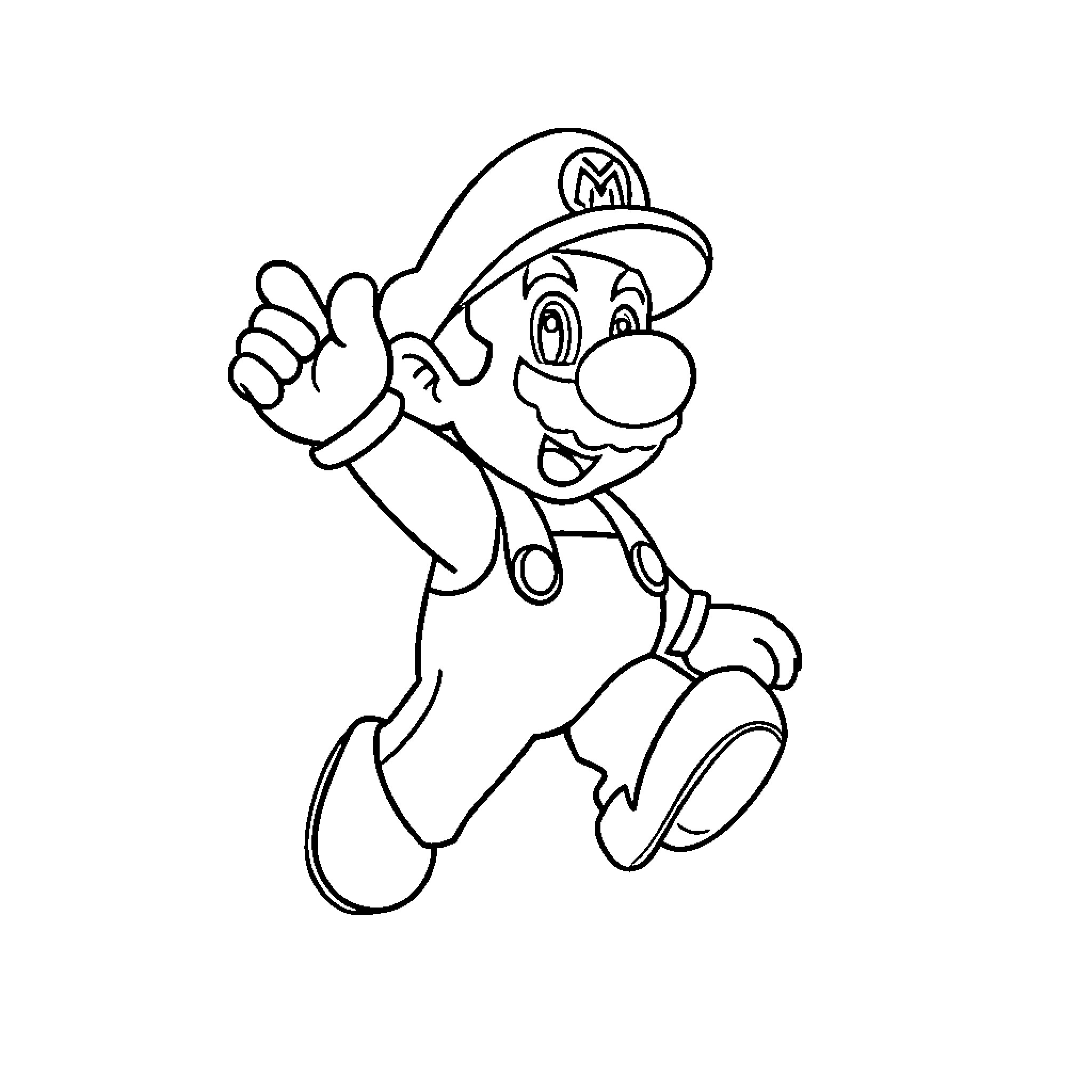 Super Mario jumping with excitement Coloring Page (free black-and-white line drawing printable PDF for all, from beginners to advanced learners, including children, teens, adults, and seniors)