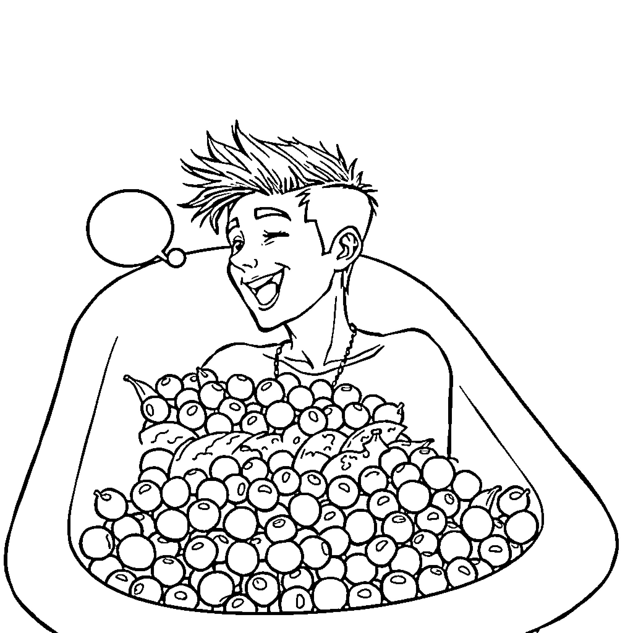 Justin Bieber blowing bubble gum Coloring Page (free black-and-white line drawing printable PDF for all, from beginners to advanced learners, including children, teens, adults, and seniors)