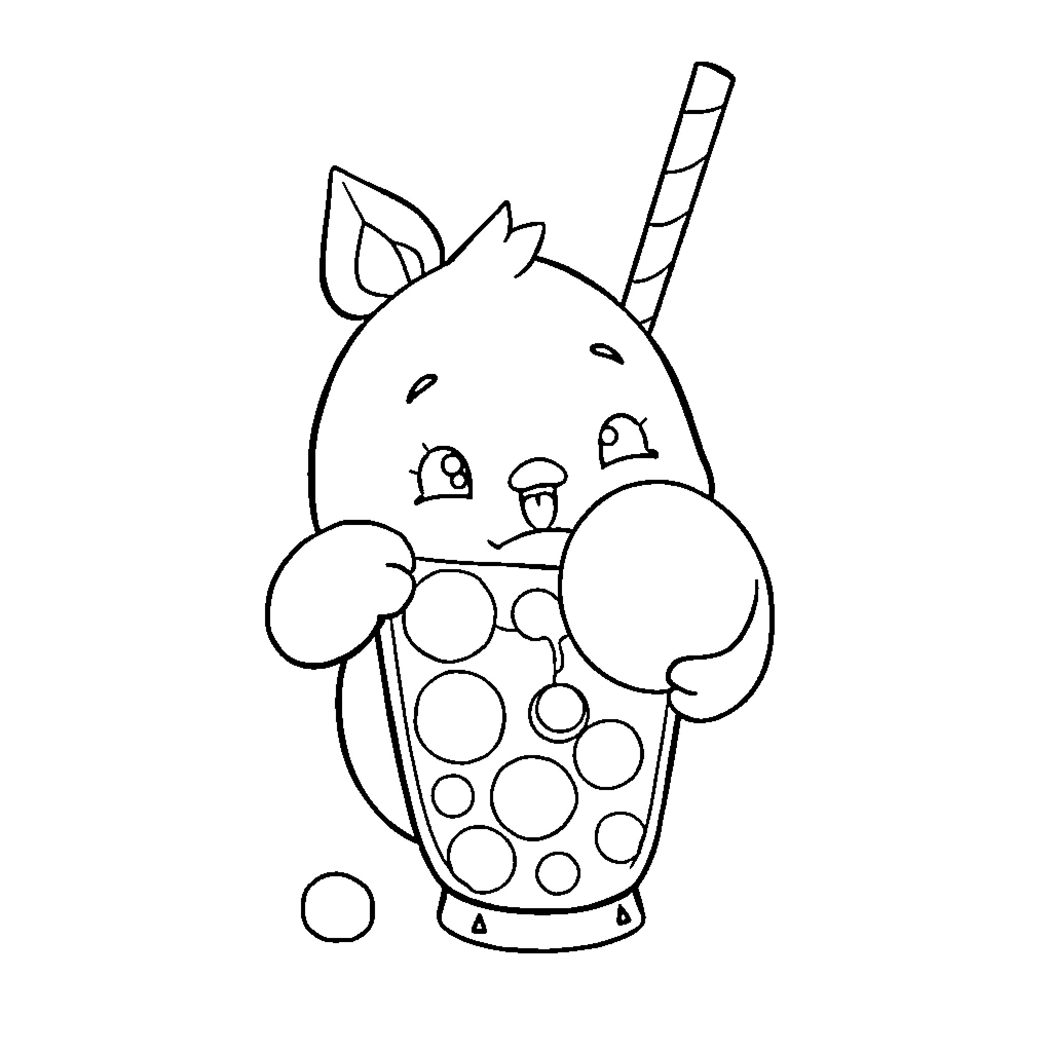 Labubu enjoying a refreshing beverage Coloring Page (free black-and-white line drawing printable PDF for all, from beginners to advanced learners, including children, teens, adults, and seniors)