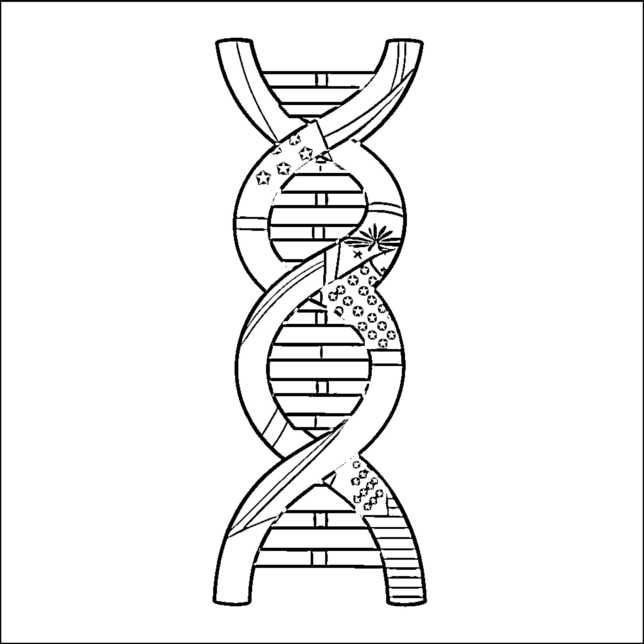 Flag with Intricate DNA Helix Pattern Coloring Page (free black-and-white line drawing printable PDF for all, from beginners to advanced learners, including children, teens, adults, and seniors)