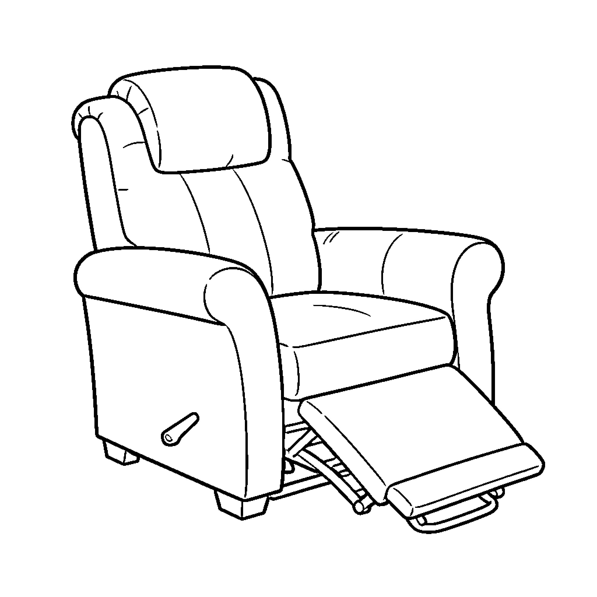Recliner Chair positioned with the footrest extended Coloring Page (free black-and-white line drawing printable PDF for all, from beginners to advanced learners, including children, teens, adults, and seniors)