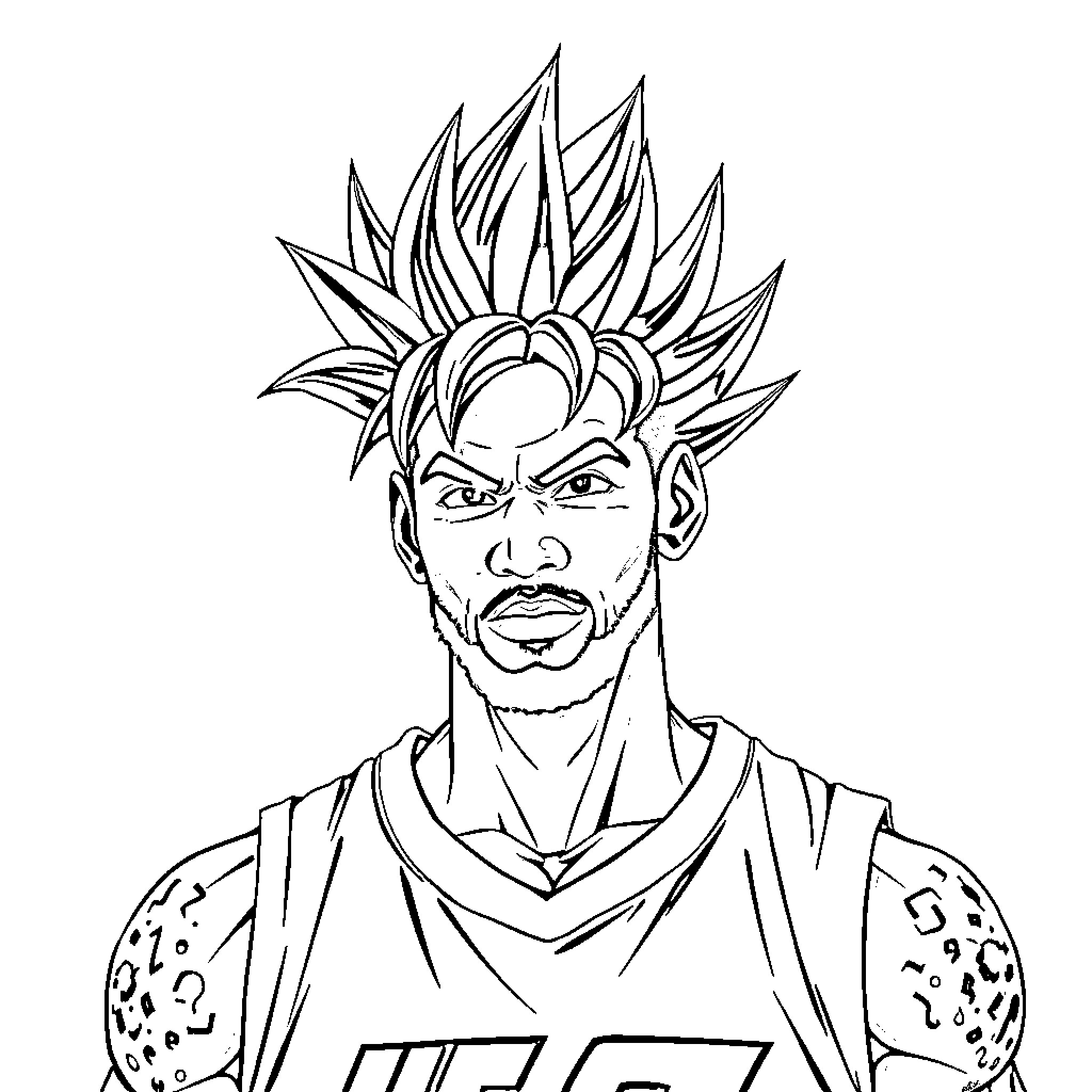 LeBron James in fierce, athletic basketball pose Coloring Page (free black-and-white line drawing printable PDF for all, from beginners to advanced learners, including children, teens, adults, and seniors)