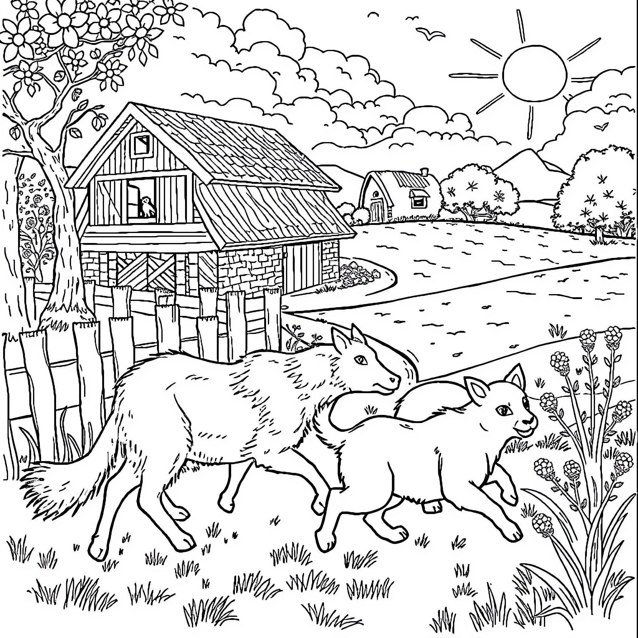 Zenón's Peaceful Countryside Stroll Coloring Page (free black-and-white line drawing printable PDF for all, from beginners to advanced learners, including children, teens, adults, and seniors)