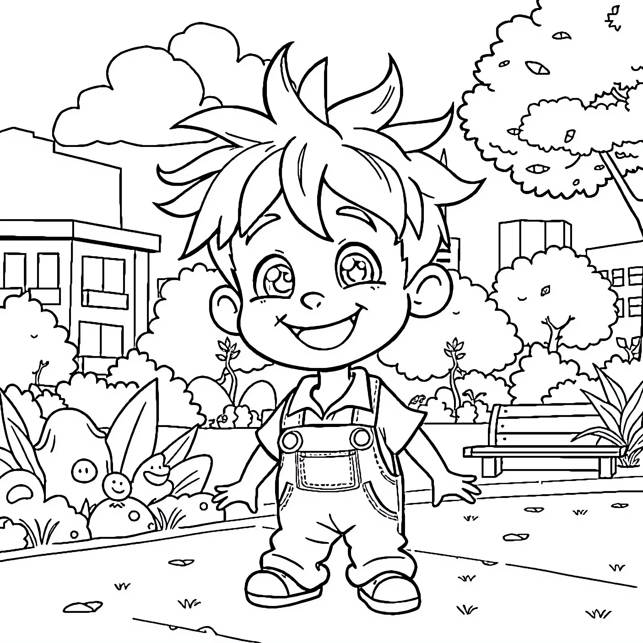 Cricket player in the park Coloring Page (free black-and-white line drawing printable PDF for all, from beginners to advanced learners, including children, teens, adults, and seniors)