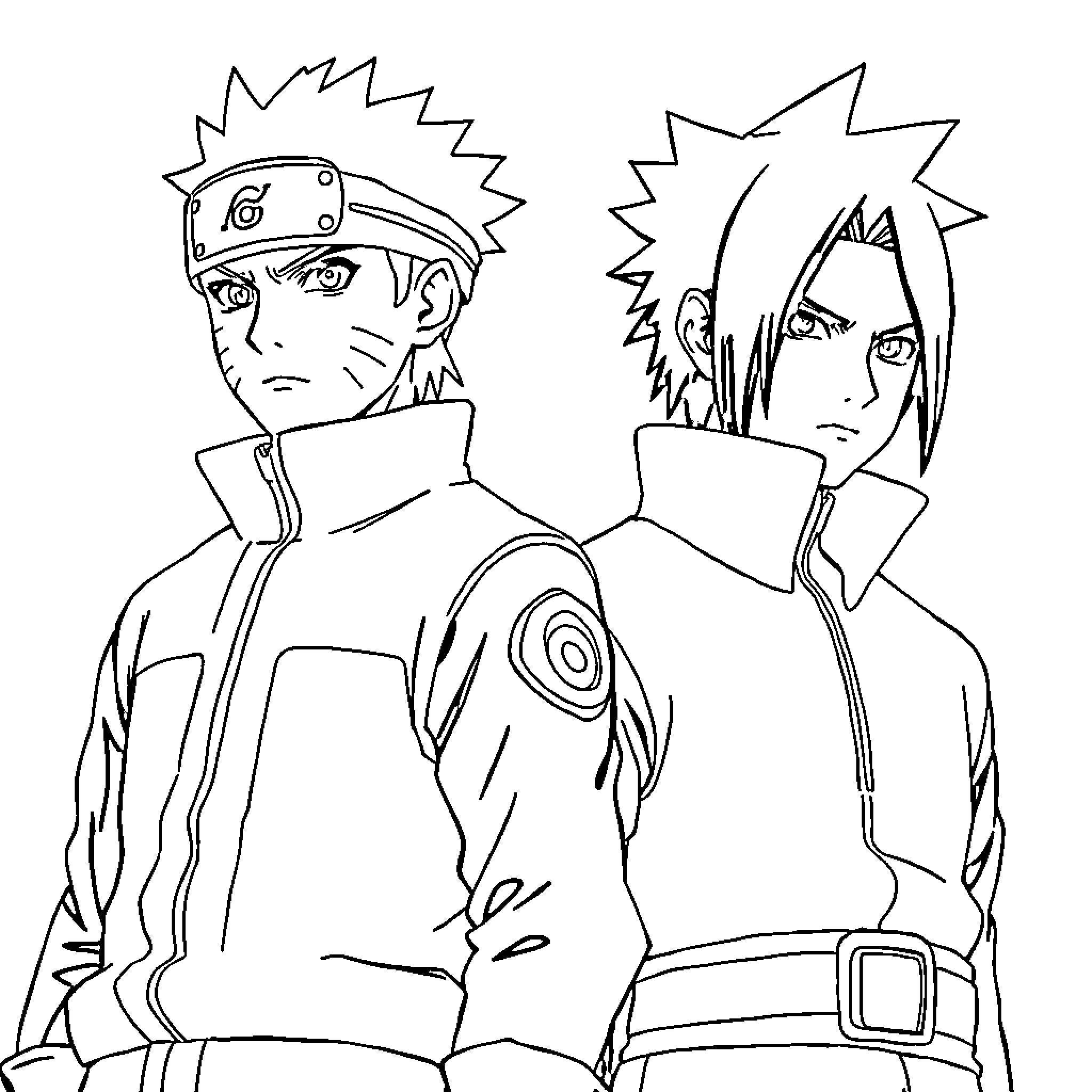 Naruto characters in intense discussion Coloring Page (free black-and-white line drawing printable PDF for all, from beginners to advanced learners, including children, teens, adults, and seniors)