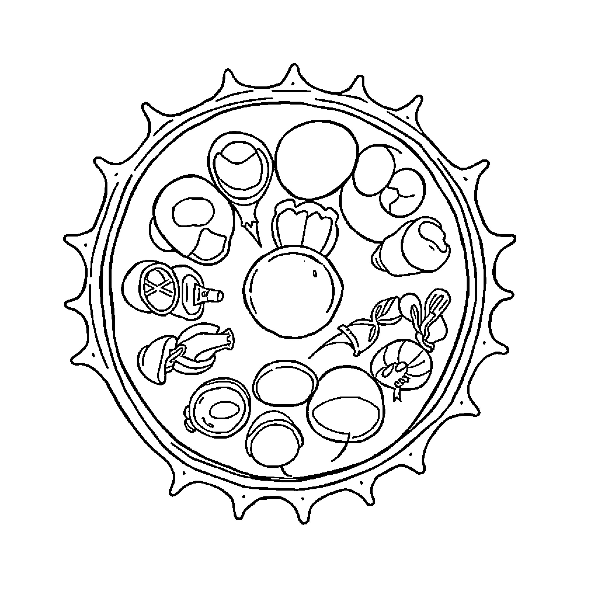 Animal Cell with Various Organelles Coloring Page (free black-and-white line drawing printable PDF for all, from beginners to advanced learners, including children, teens, adults, and seniors)