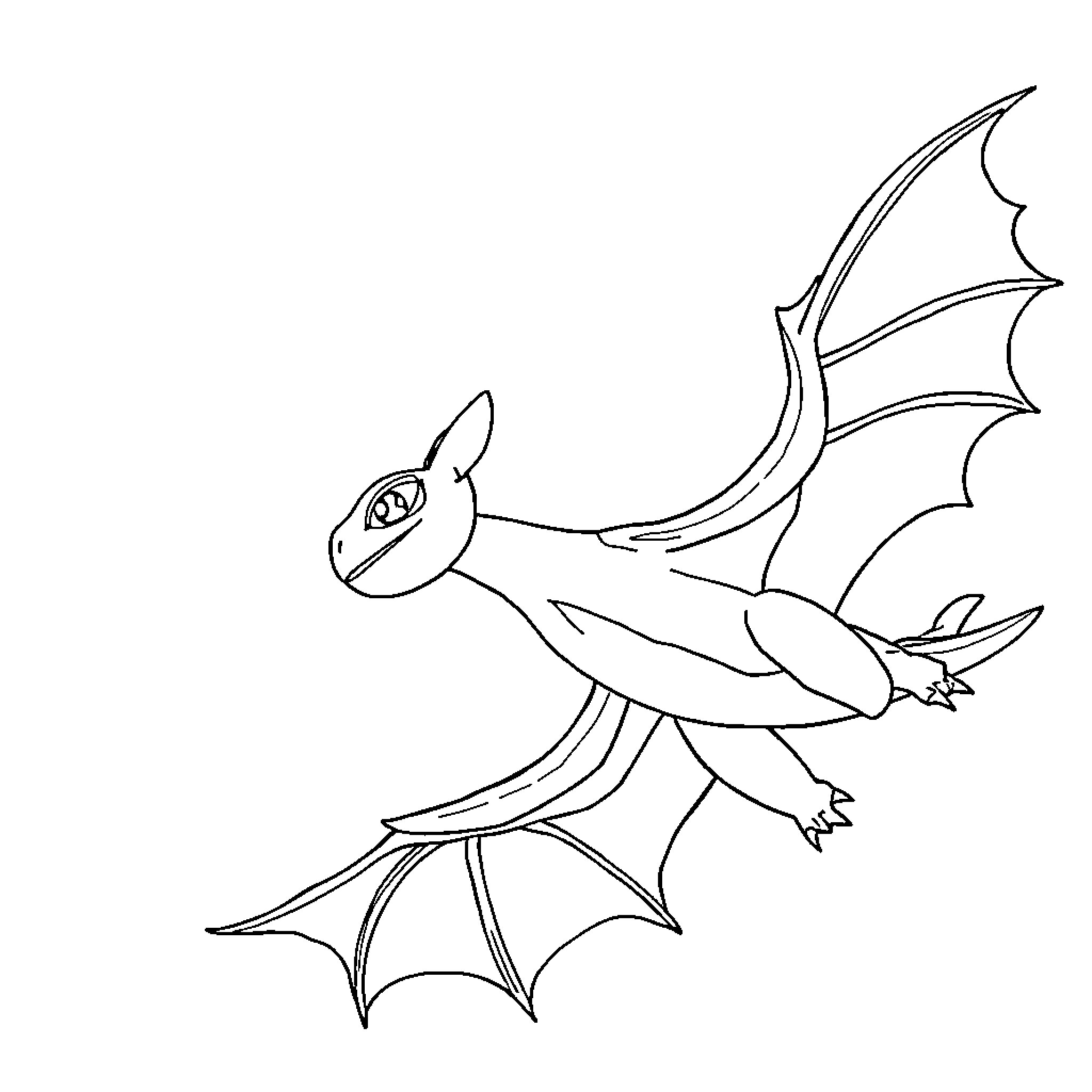 Toothless dragon in flight Coloring Page (free black-and-white line drawing printable PDF for all, from beginners to advanced learners, including children, teens, adults, and seniors)