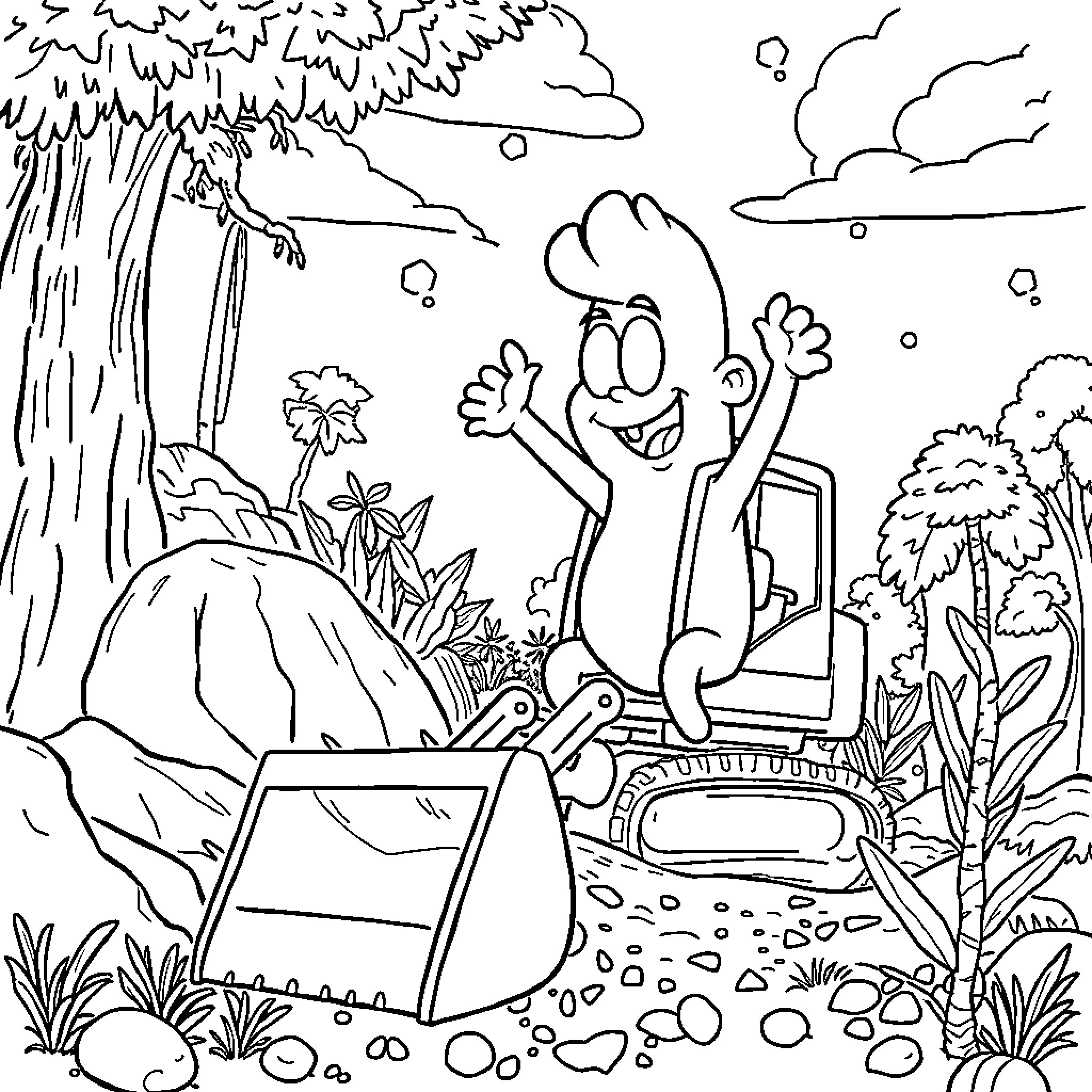 Blippi exploring the outdoors with excitement Coloring Page (free black-and-white line drawing printable PDF for all, from beginners to advanced learners, including children, teens, adults, and seniors)