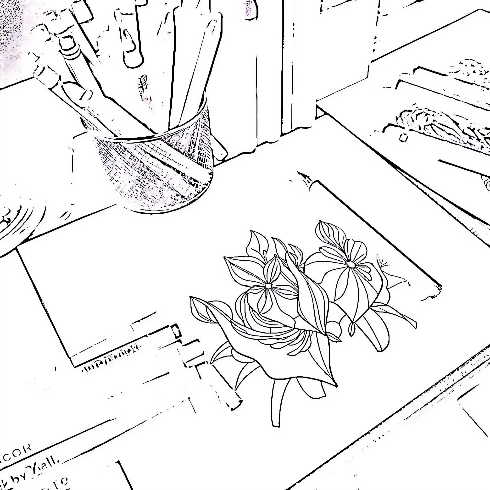 Stift Design Studio: Sketching Nature's Beauty Coloring Page (free black-and-white line drawing printable PDF for all, from beginners to advanced learners, including children, teens, adults, and seniors)