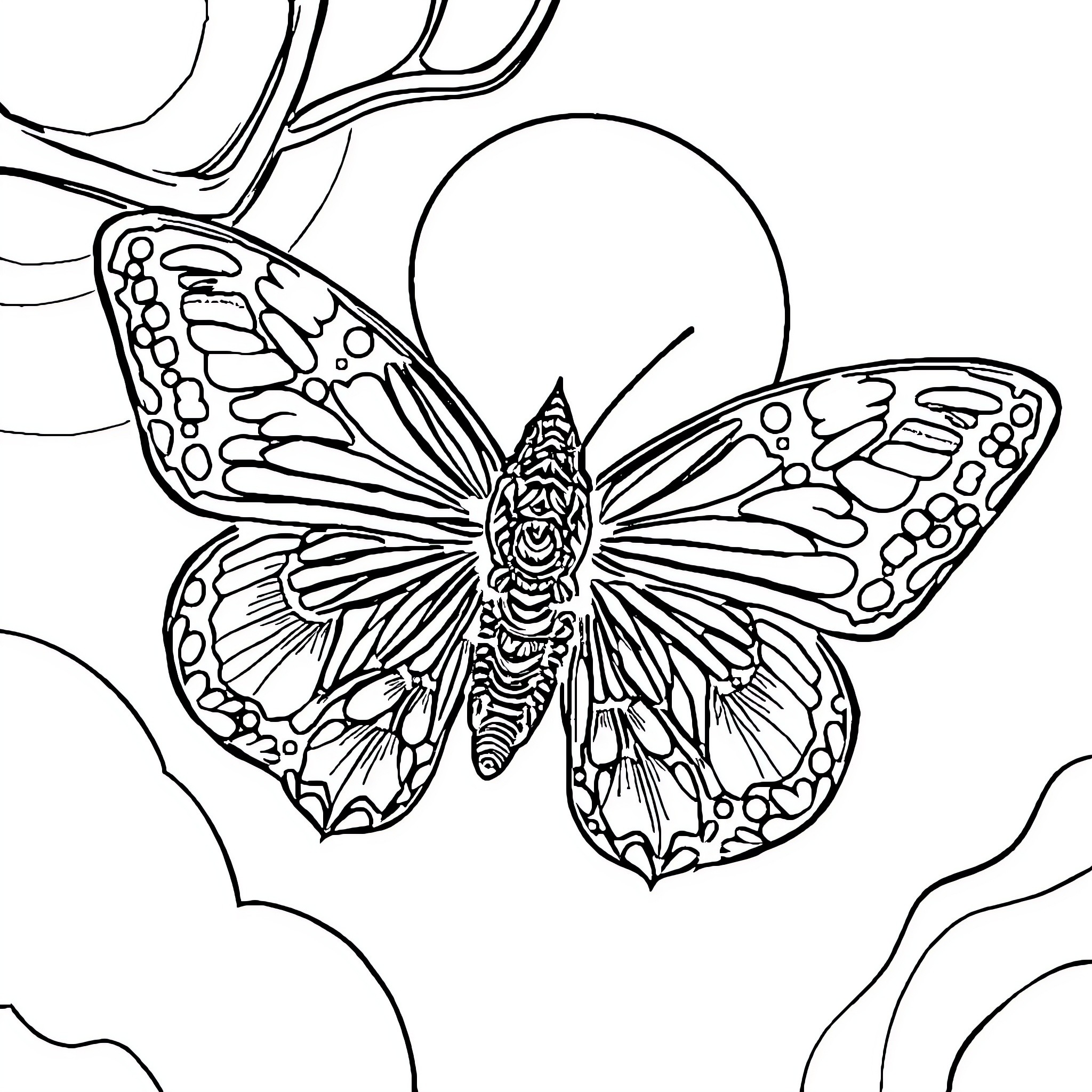 Elephant butterfly with intricate patterns Coloring Page (free black-and-white line drawing printable PDF for all, from beginners to advanced learners, including children, teens, adults, and seniors)