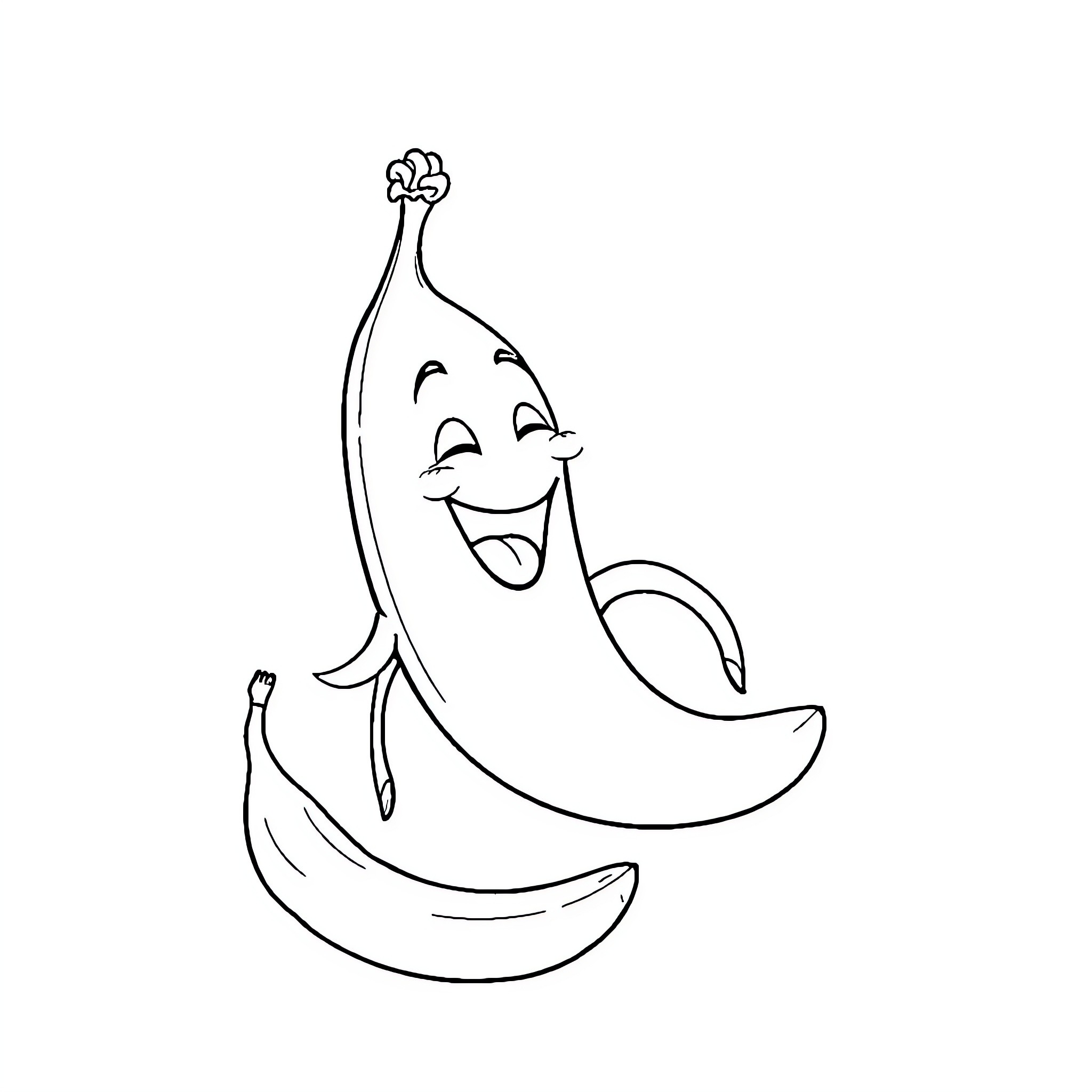 Banana characters happily dancing together Coloring Page (free black-and-white line drawing printable PDF for all, from beginners to advanced learners, including children, teens, adults, and seniors)