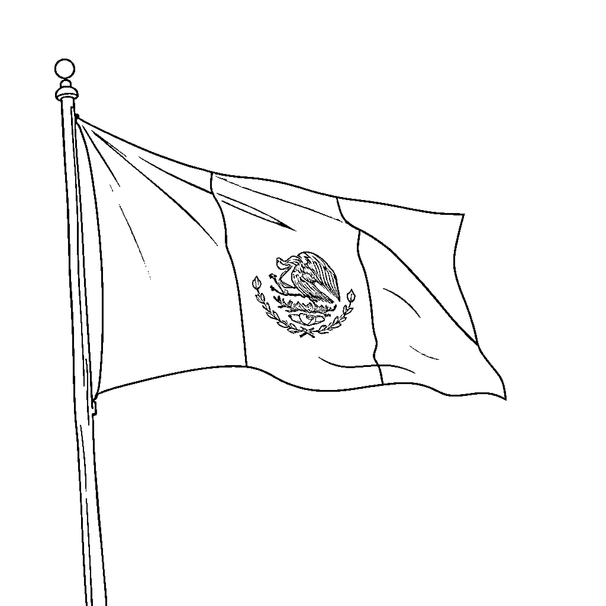 Mexican Flag Waving Proudly Coloring Page (free black-and-white line drawing printable PDF for all, from beginners to advanced learners, including children, teens, adults, and seniors)