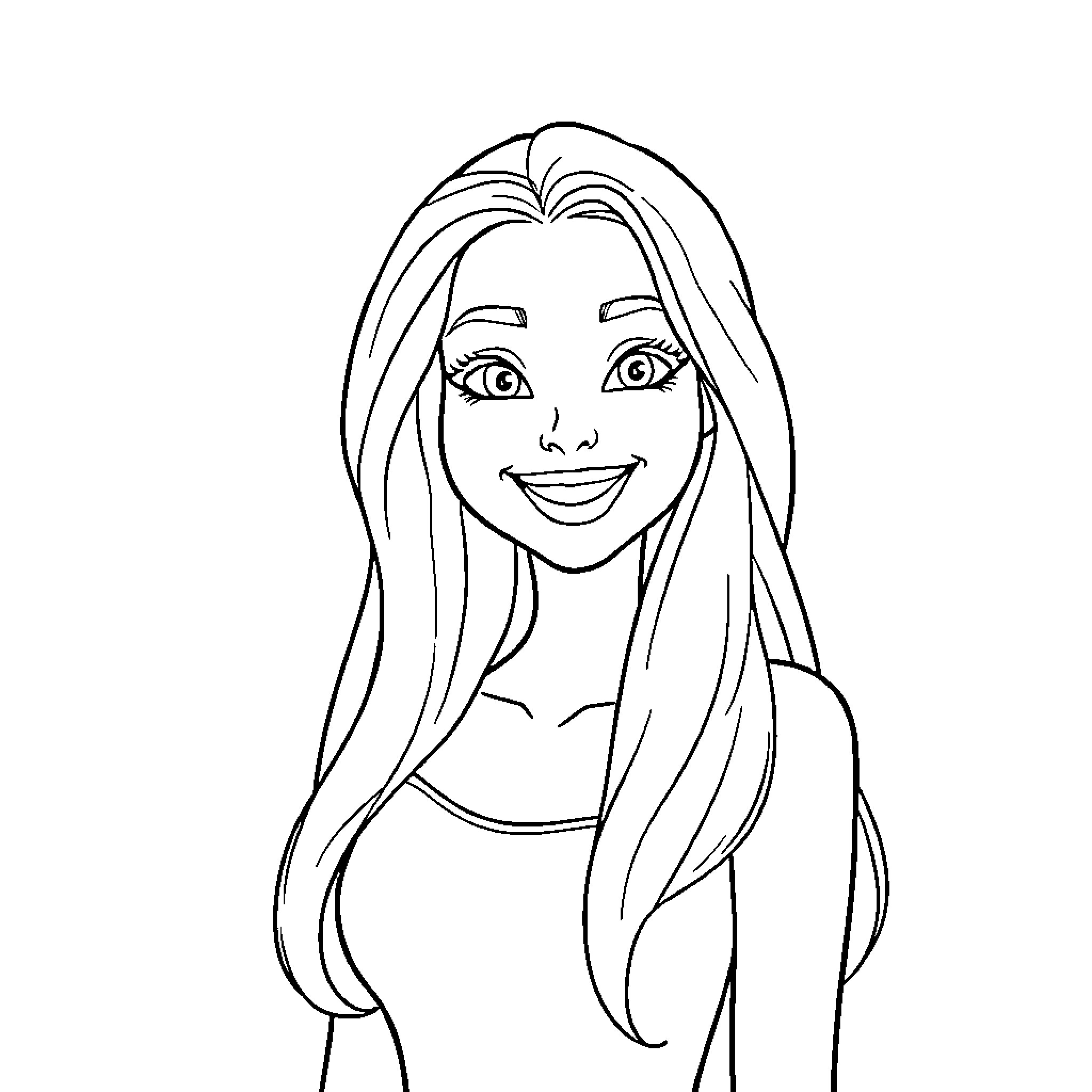 Daniela's Cheerful Smile Coloring Page (free black-and-white line drawing printable PDF for all, from beginners to advanced learners, including children, teens, adults, and seniors)