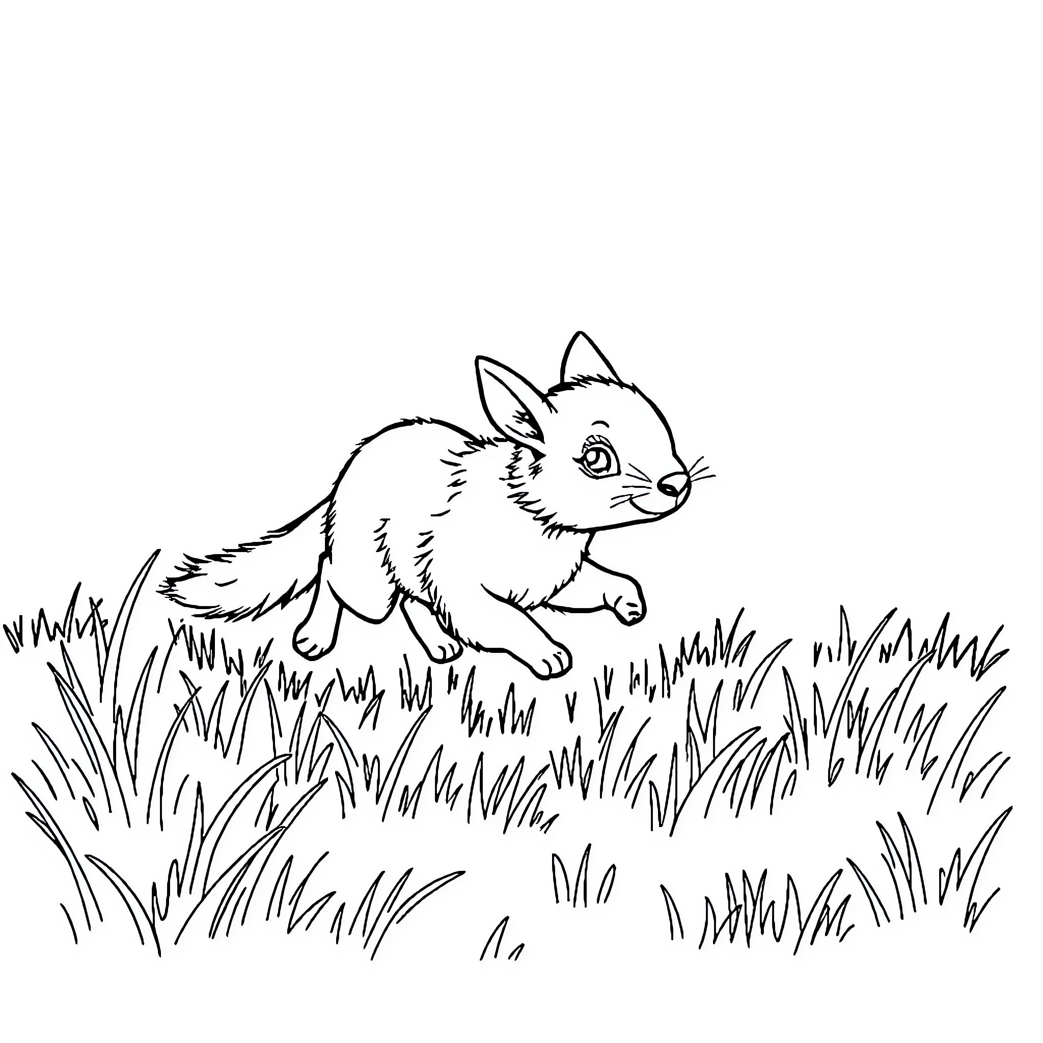 Animal running playfully through tall grass Coloring Page (free black-and-white line drawing printable PDF for all, from beginners to advanced learners, including children, teens, adults, and seniors)
