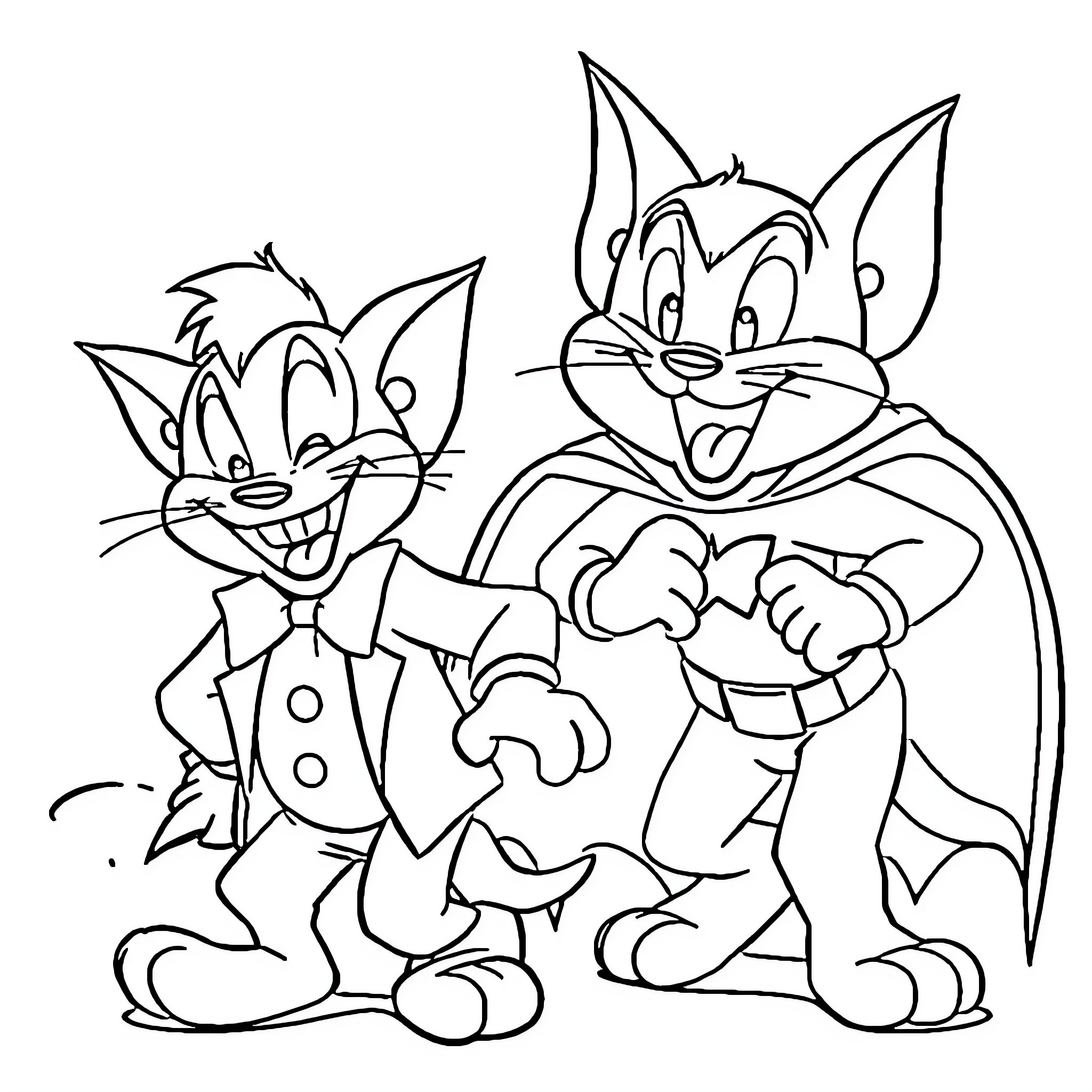 Tom and Jerry in Playful Antics Coloring Page (free black-and-white line drawing printable PDF for all, from beginners to advanced learners, including children, teens, adults, and seniors)