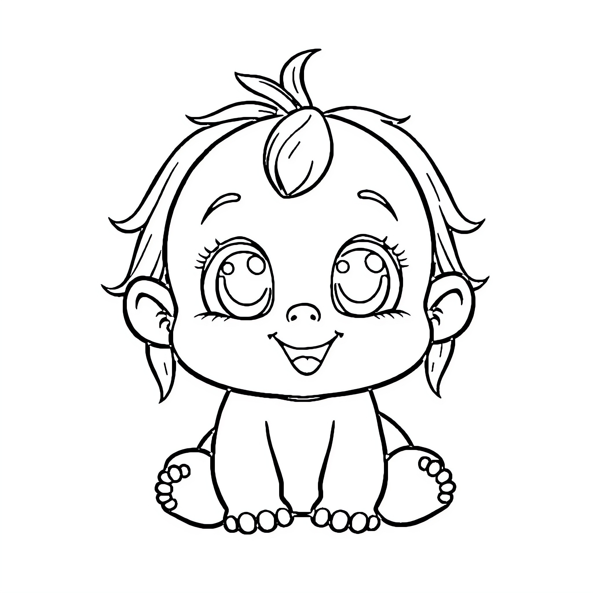 Baby with a happy, cute expression Coloring Page (free black-and-white line drawing printable PDF for all, from beginners to advanced learners, including children, teens, adults, and seniors)