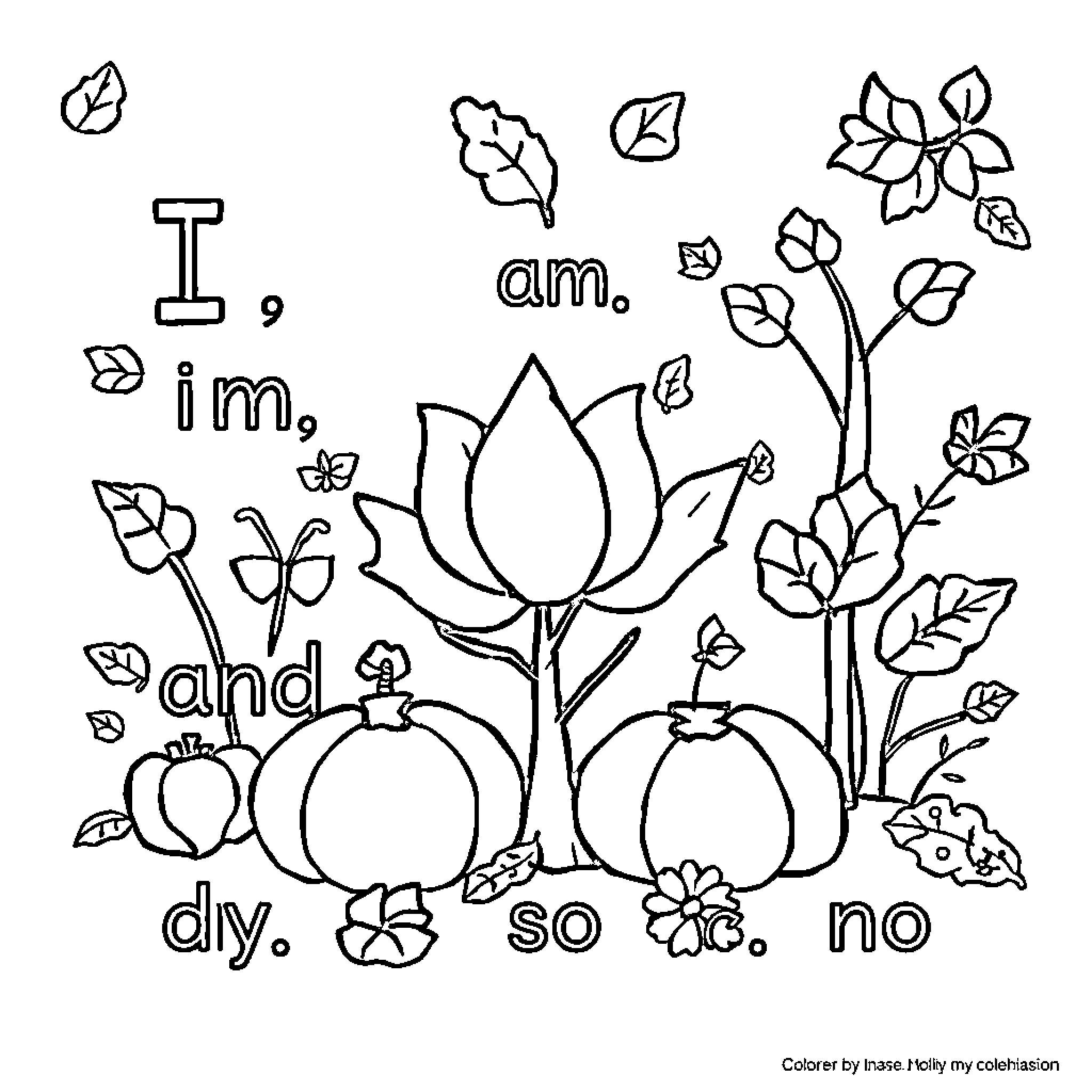 Sight Word Affirmation with Floral Motifs Coloring Page (free black-and-white line drawing printable PDF for all, from beginners to advanced learners, including children, teens, adults, and seniors)