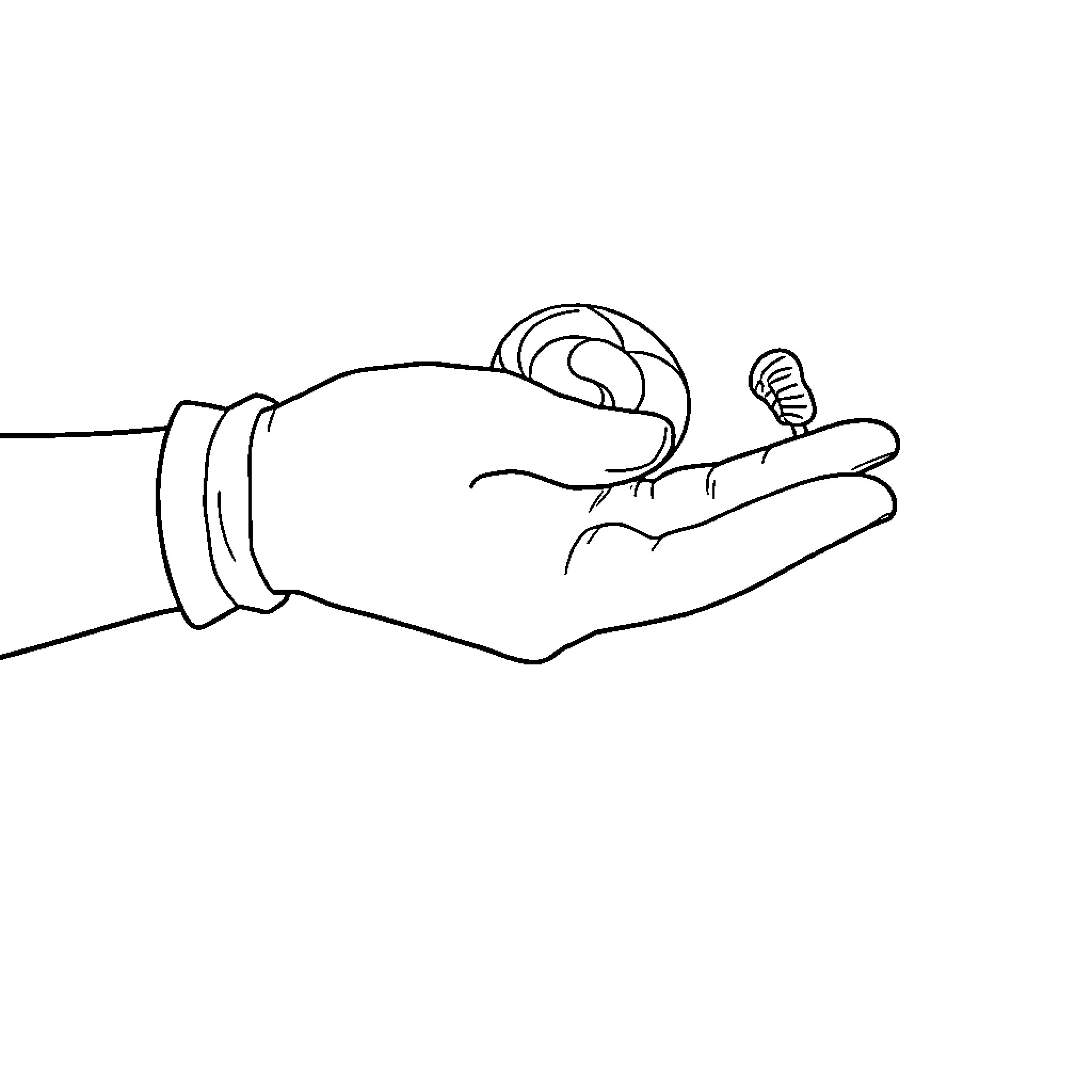 Hand Holding a Butterfly Coloring Page (free black-and-white line drawing printable PDF for all, from beginners to advanced learners, including children, teens, adults, and seniors)