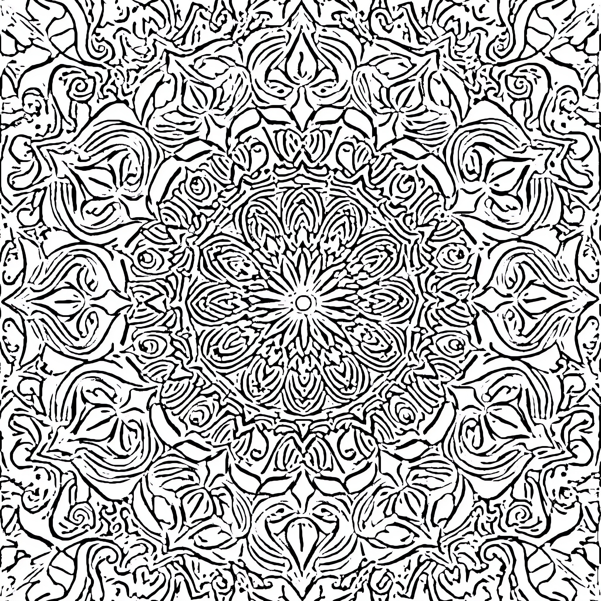 Mandala of intricate geometric patterns Coloring Page (free black-and-white line drawing printable PDF for all, from beginners to advanced learners, including children, teens, adults, and seniors)