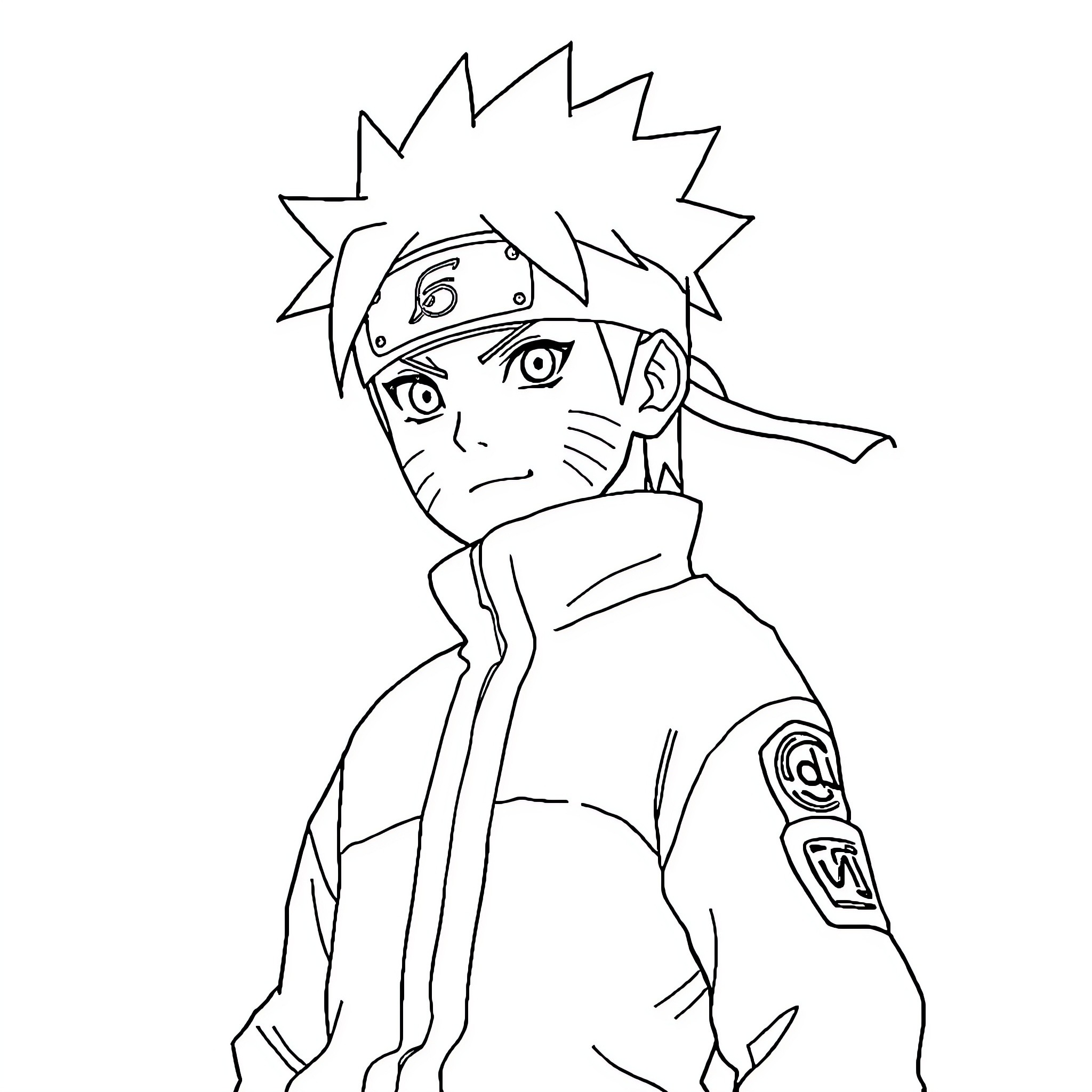 Naruto in Action Pose with Ninja Outfit Coloring Page (free black-and-white line drawing printable PDF for all, from beginners to advanced learners, including children, teens, adults, and seniors)