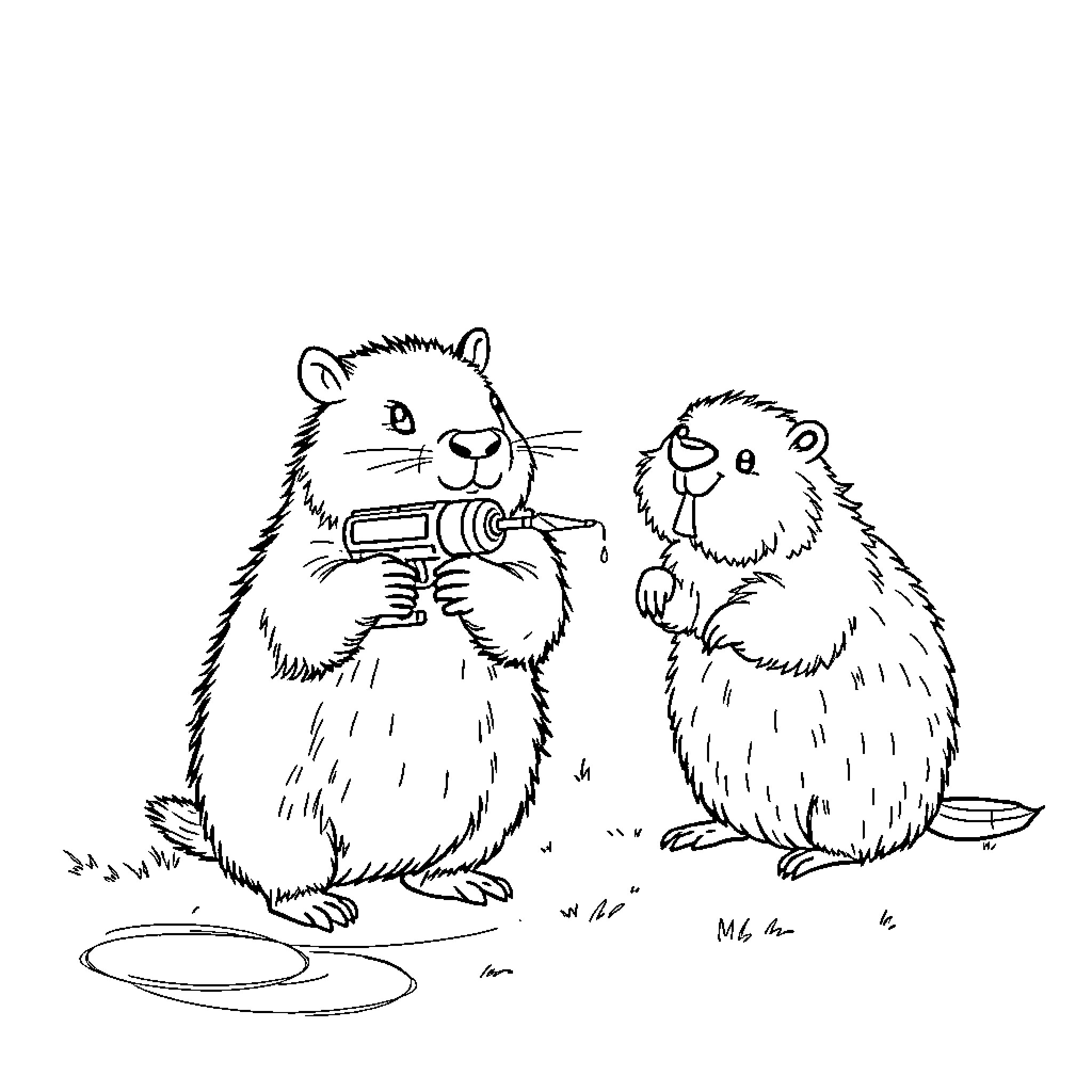 Capybara friends exploring the outdoors Coloring Page (free black-and-white line drawing printable PDF for all, from beginners to advanced learners, including children, teens, adults, and seniors)