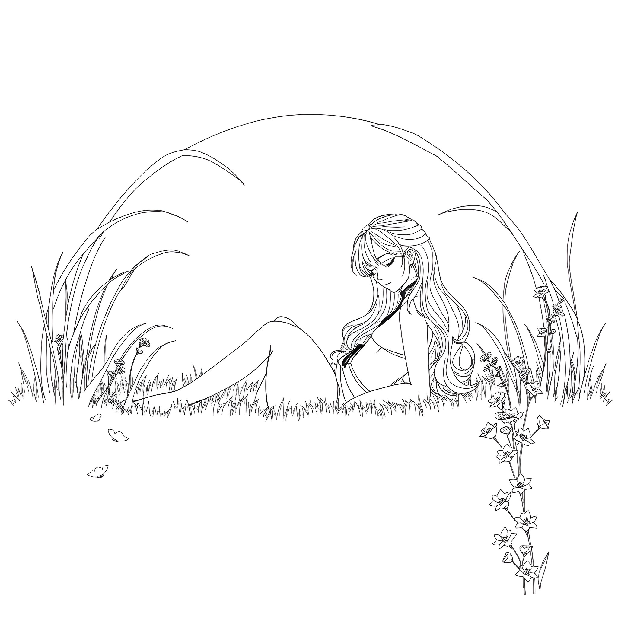 Yurichi's peaceful day in nature Coloring Page (free black-and-white line drawing printable PDF for all, from beginners to advanced learners, including children, teens, adults, and seniors)