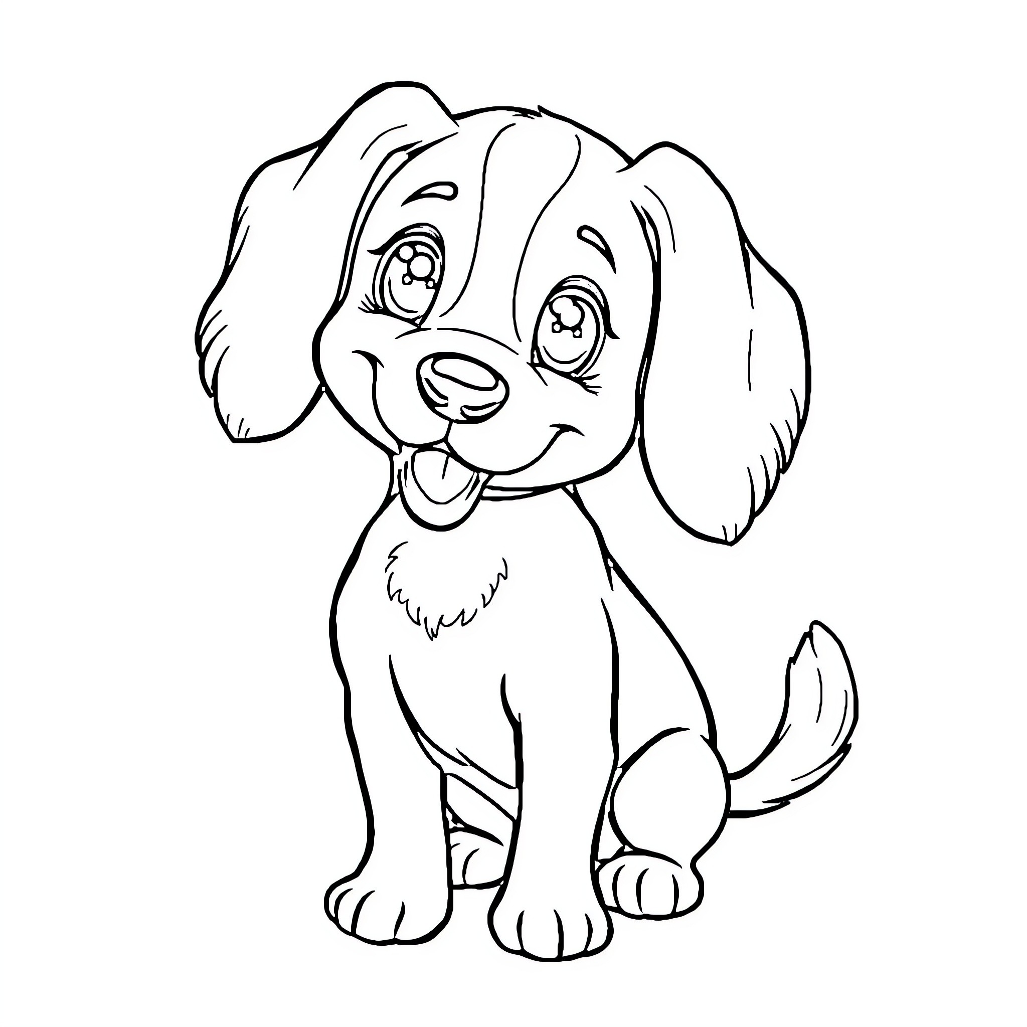 Dog sitting happily and looking friendly Coloring Page (free black-and-white line drawing printable PDF for all, from beginners to advanced learners, including children, teens, adults, and seniors)