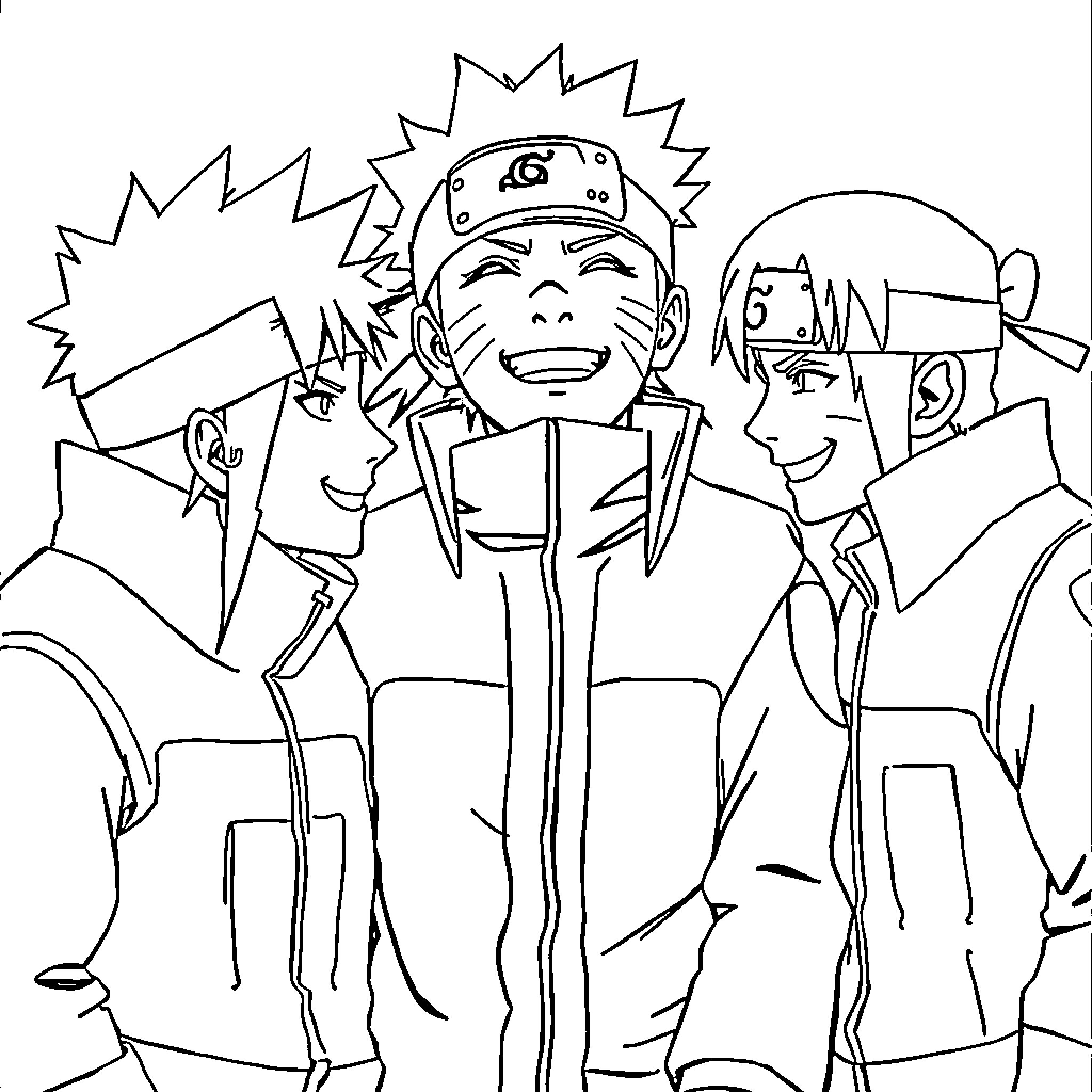 Naruto and friends in action-packed scene Coloring Page (free black-and-white line drawing printable PDF for all, from beginners to advanced learners, including children, teens, adults, and seniors)