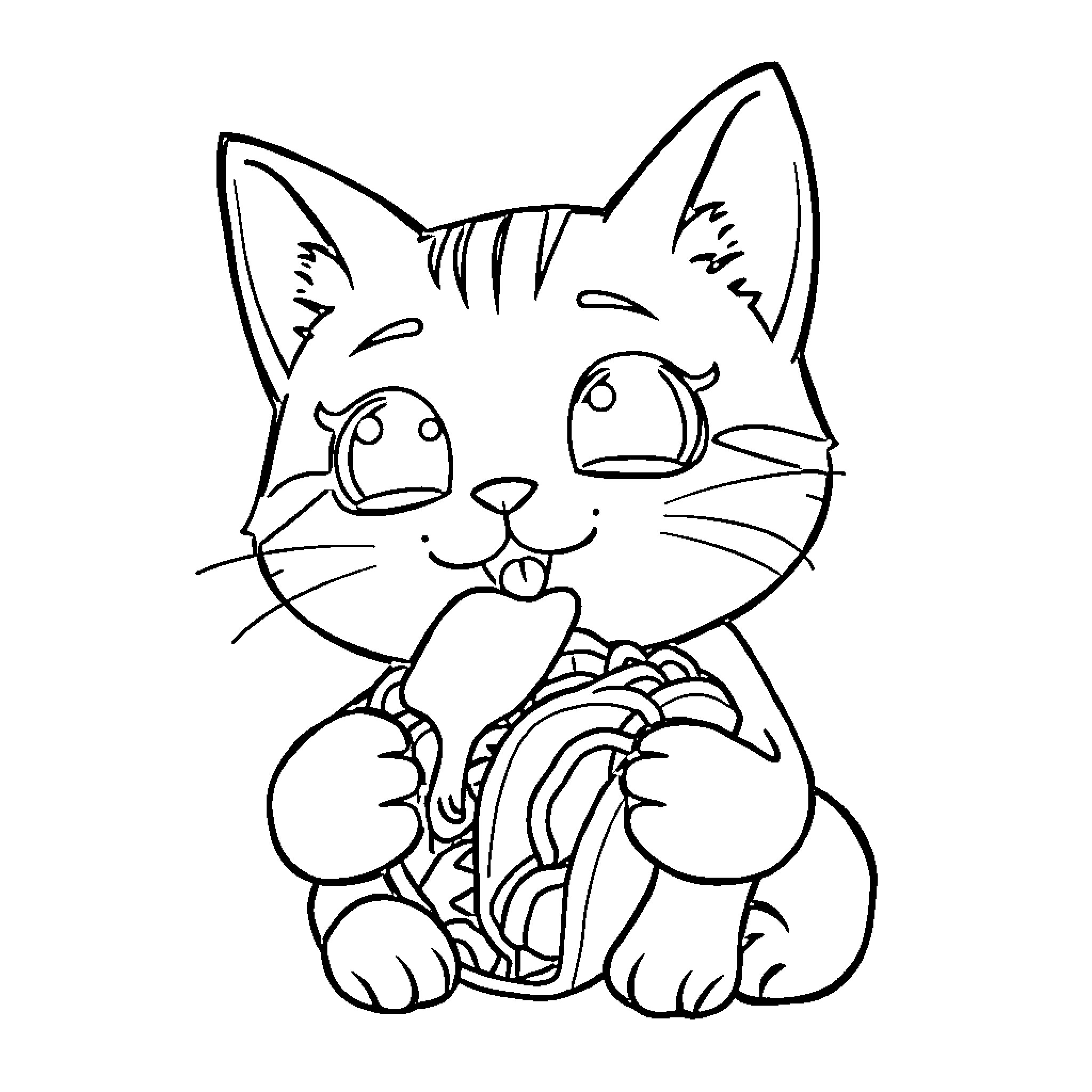 Cat coloring page with cute expression Coloring Page (free black-and-white line drawing printable PDF for all, from beginners to advanced learners, including children, teens, adults, and seniors)