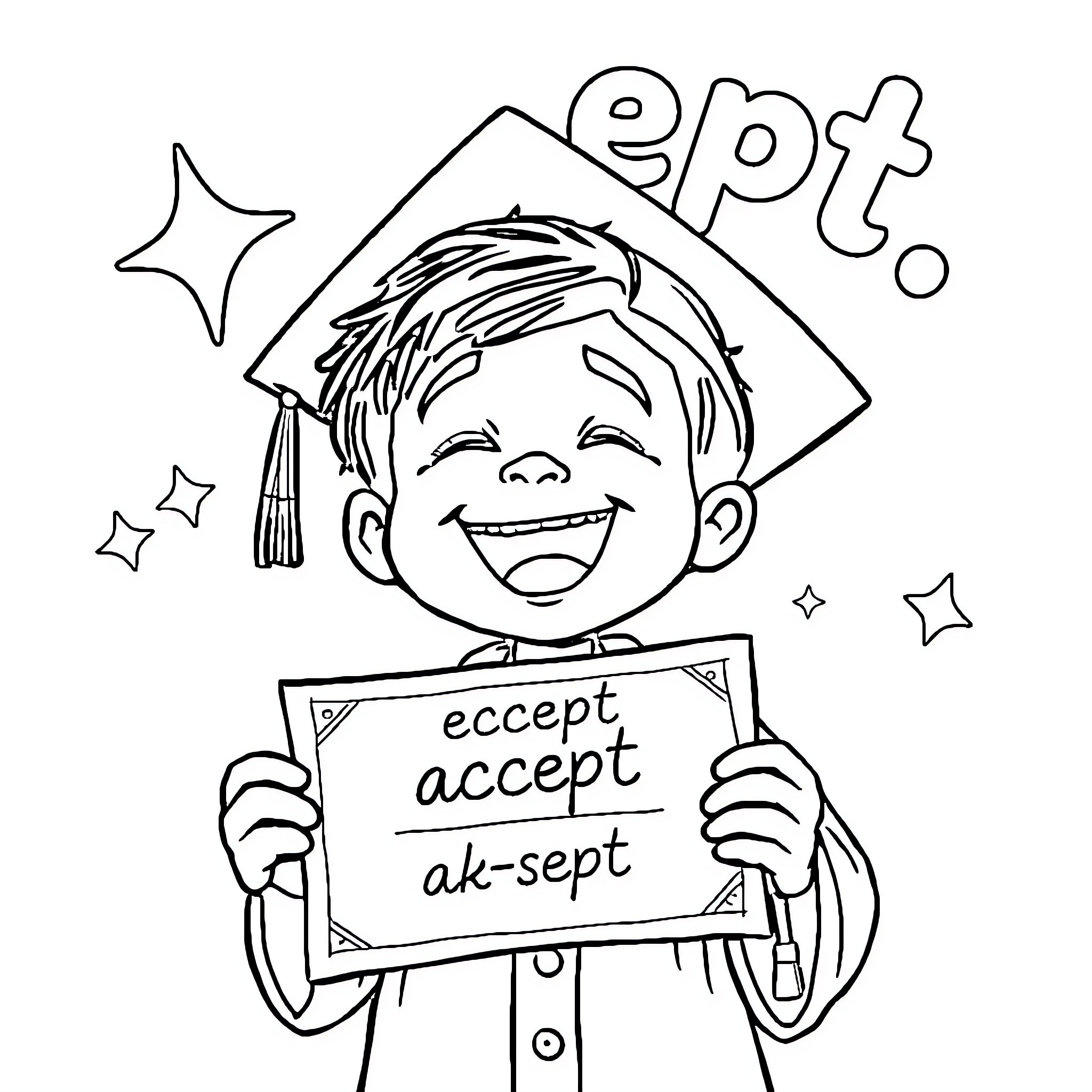 Child holding a sign with a positive message Coloring Page (free black-and-white line drawing printable PDF for all, from beginners to advanced learners, including children, teens, adults, and seniors)