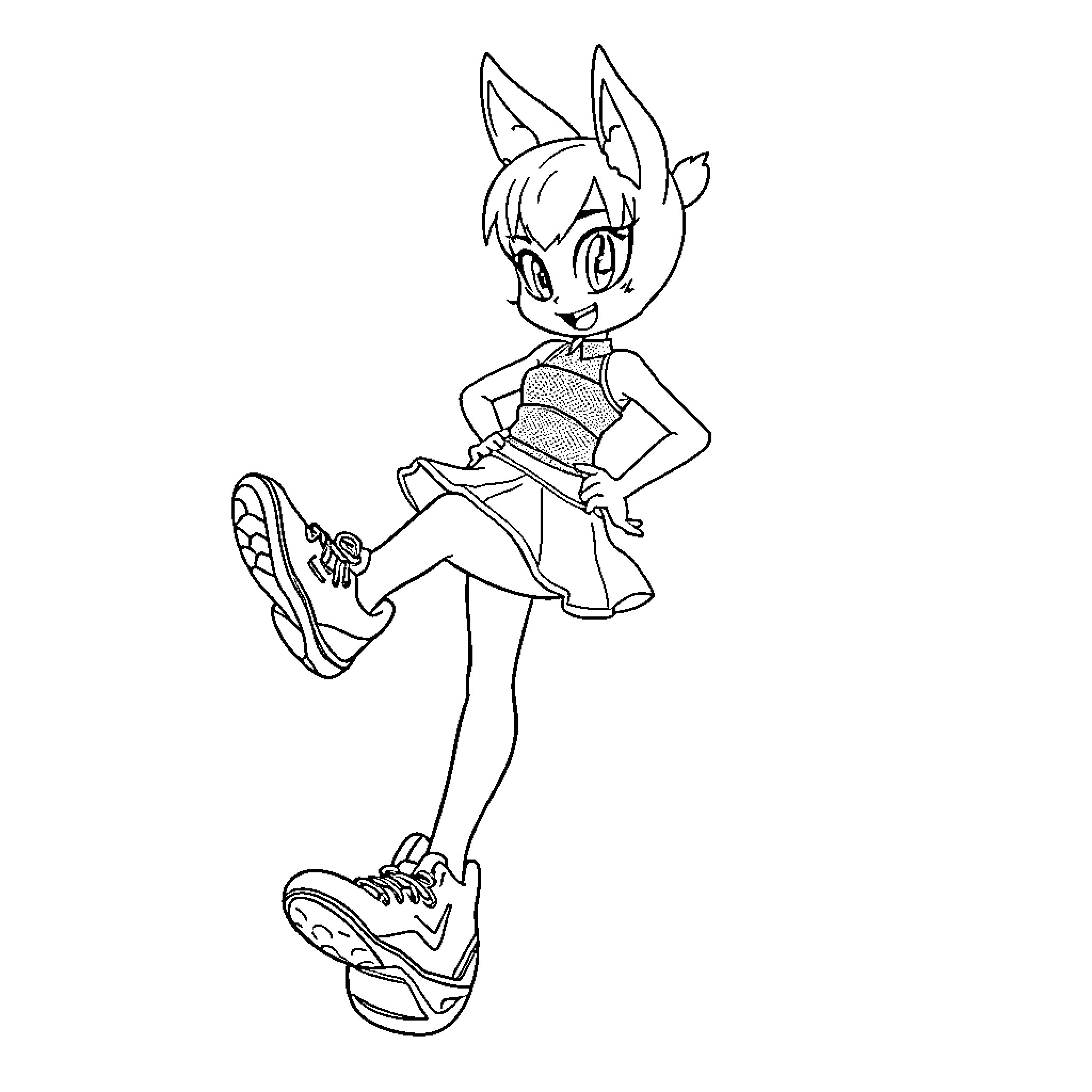 Kuromi displaying confident and playful expression Coloring Page (free black-and-white line drawing printable PDF for all, from beginners to advanced learners, including children, teens, adults, and seniors)