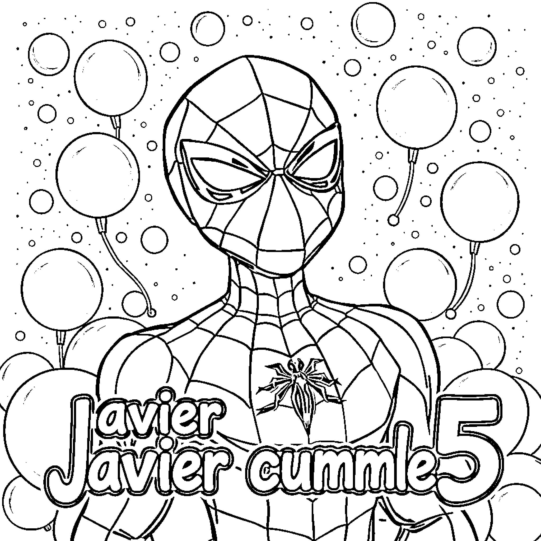 Spidey celebrates with balloons Coloring Page (free black-and-white line drawing printable PDF for all, from beginners to advanced learners, including children, teens, adults, and seniors)