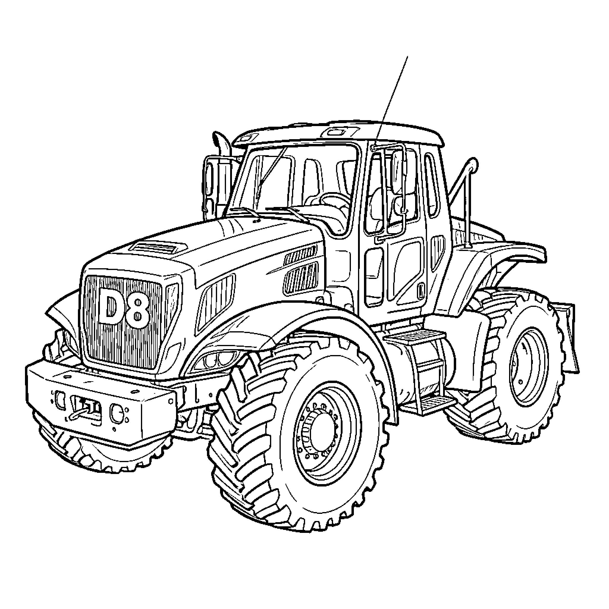 D8 Tractor on the Field Coloring Page (free black-and-white line drawing printable PDF for all, from beginners to advanced learners, including children, teens, adults, and seniors)