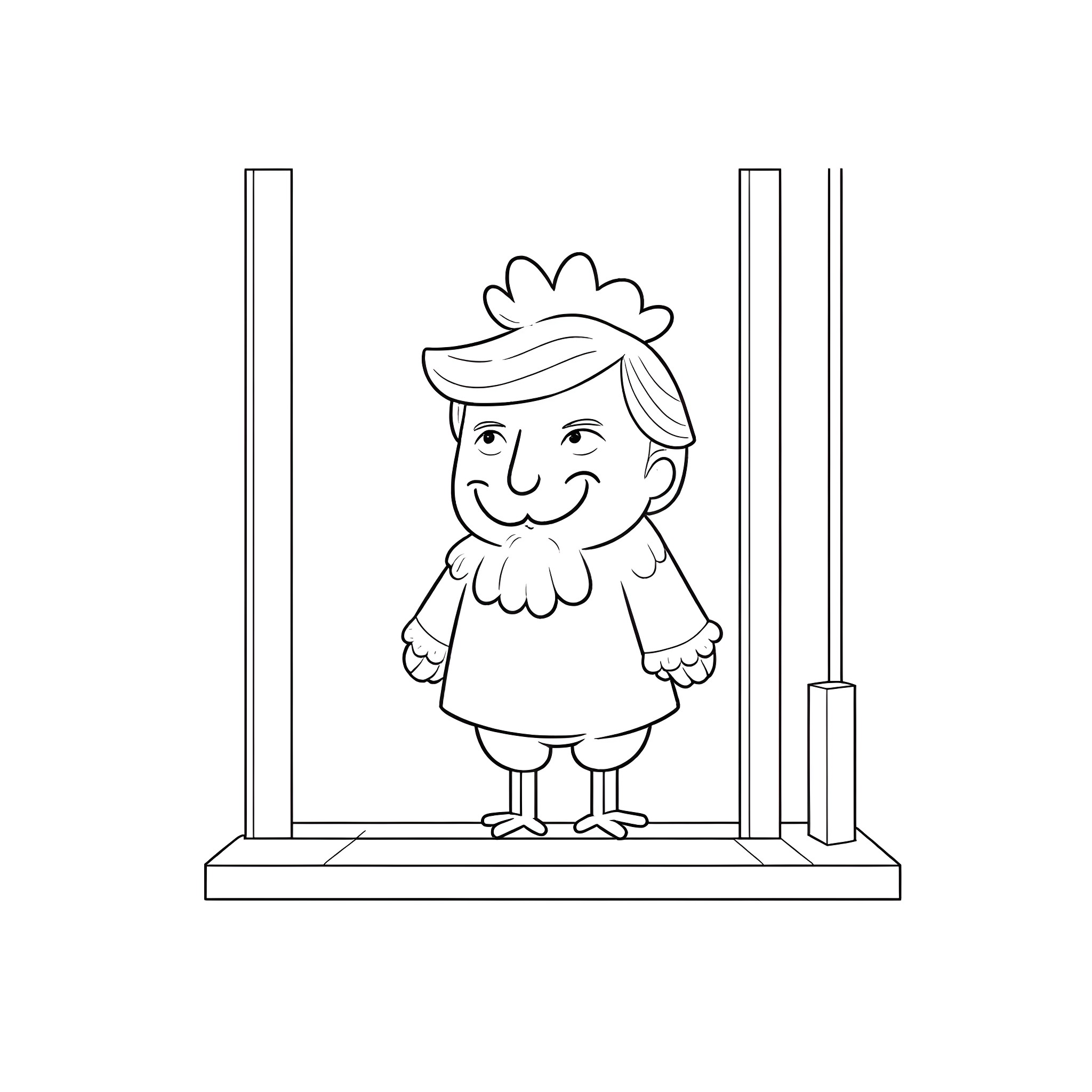 Trump standing proudly on a podium Coloring Page (free black-and-white line drawing printable PDF for all, from beginners to advanced learners, including children, teens, adults, and seniors)