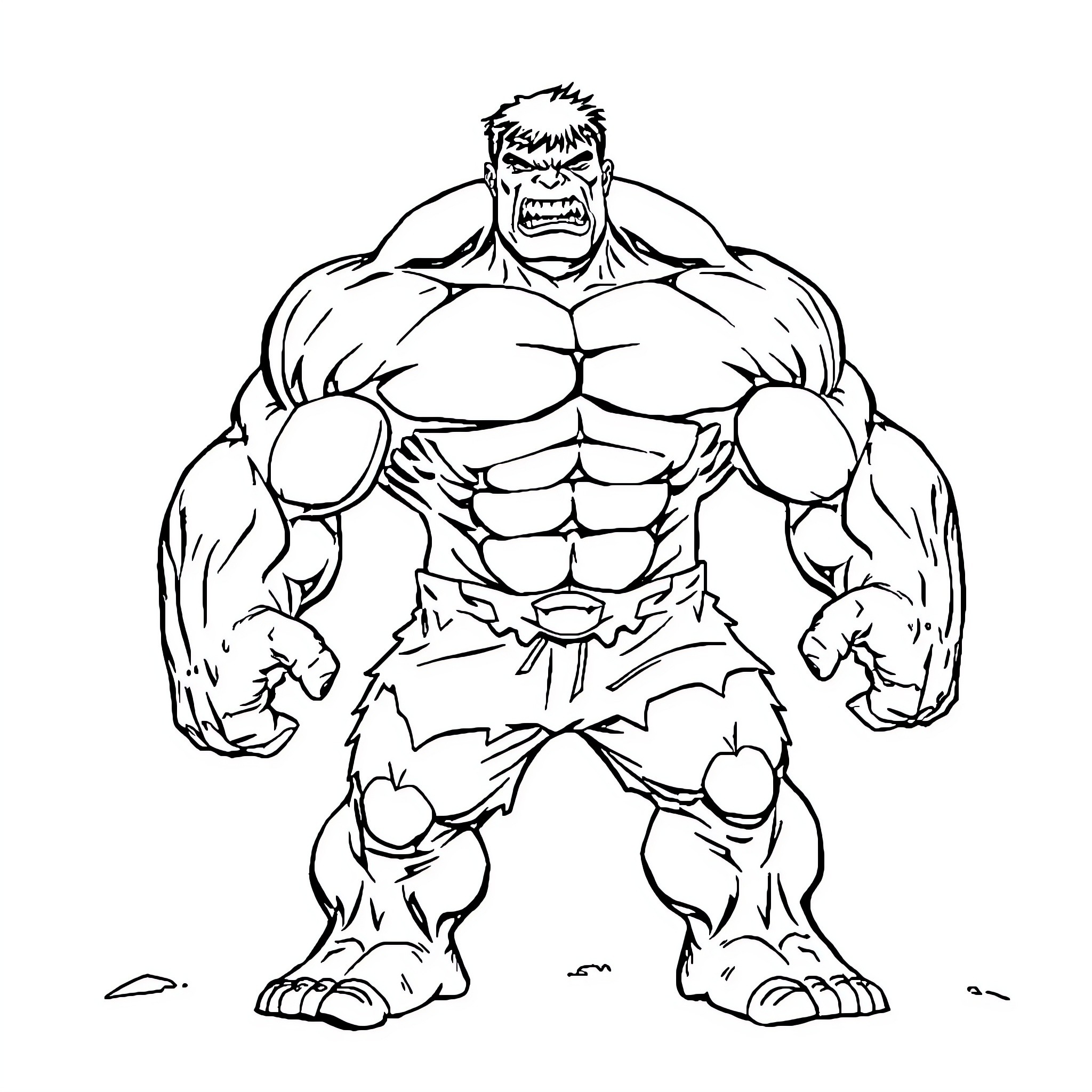Hulk Flexing His Muscular Physique Coloring Page (free black-and-white line drawing printable PDF for all, from beginners to advanced learners, including children, teens, adults, and seniors)