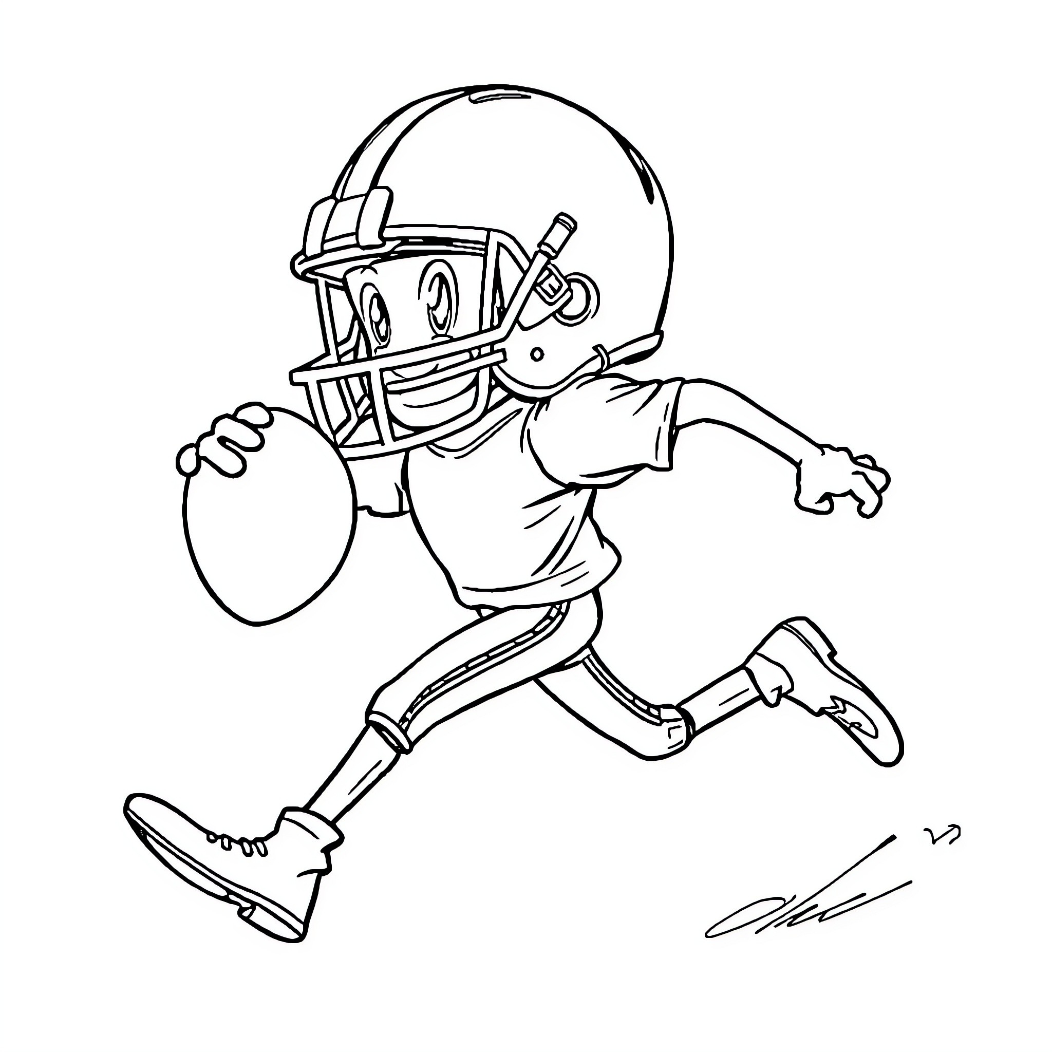 Football player in action with uniform Coloring Page (free black-and-white line drawing printable PDF for all, from beginners to advanced learners, including children, teens, adults, and seniors)