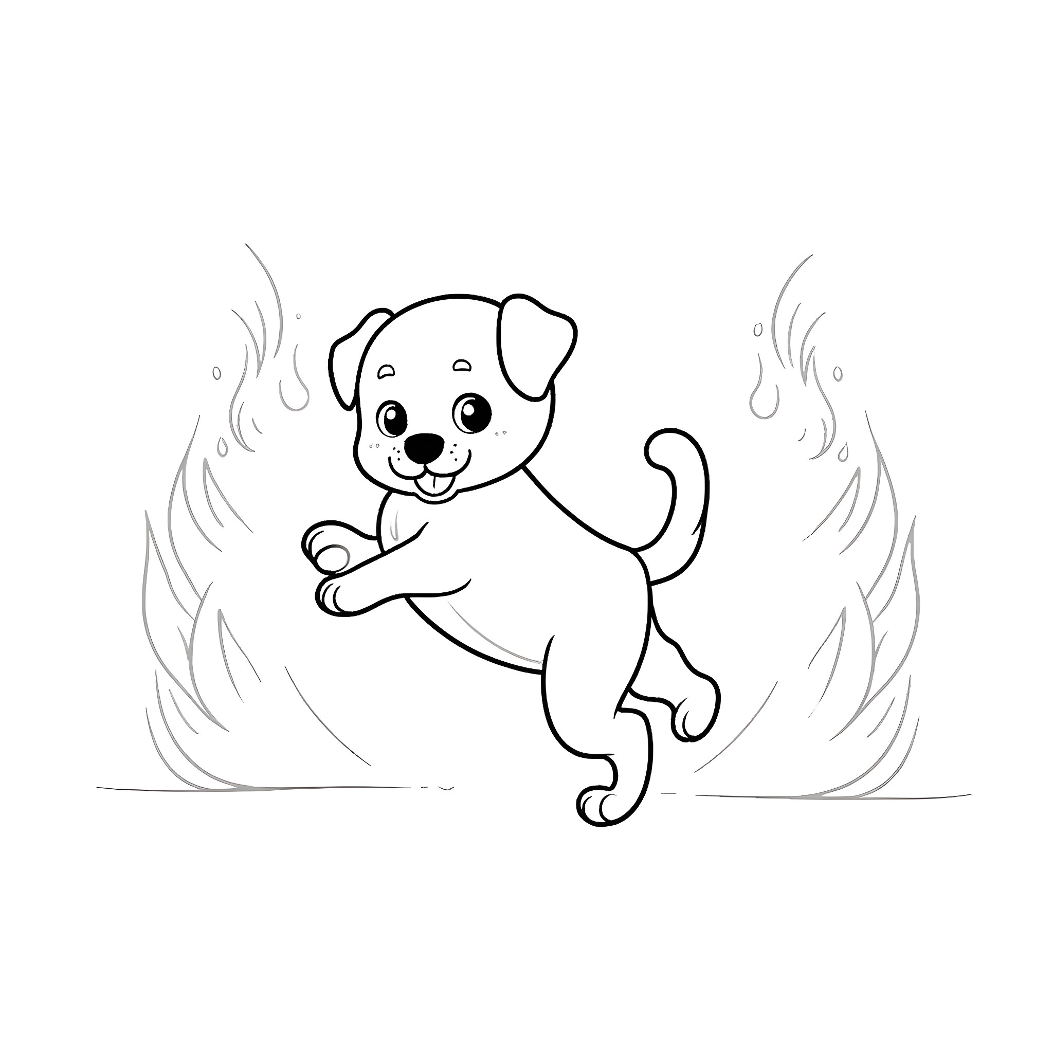 Bluey playing happily in the yard Coloring Page (free black-and-white line drawing printable PDF for all, from beginners to advanced learners, including children, teens, adults, and seniors)