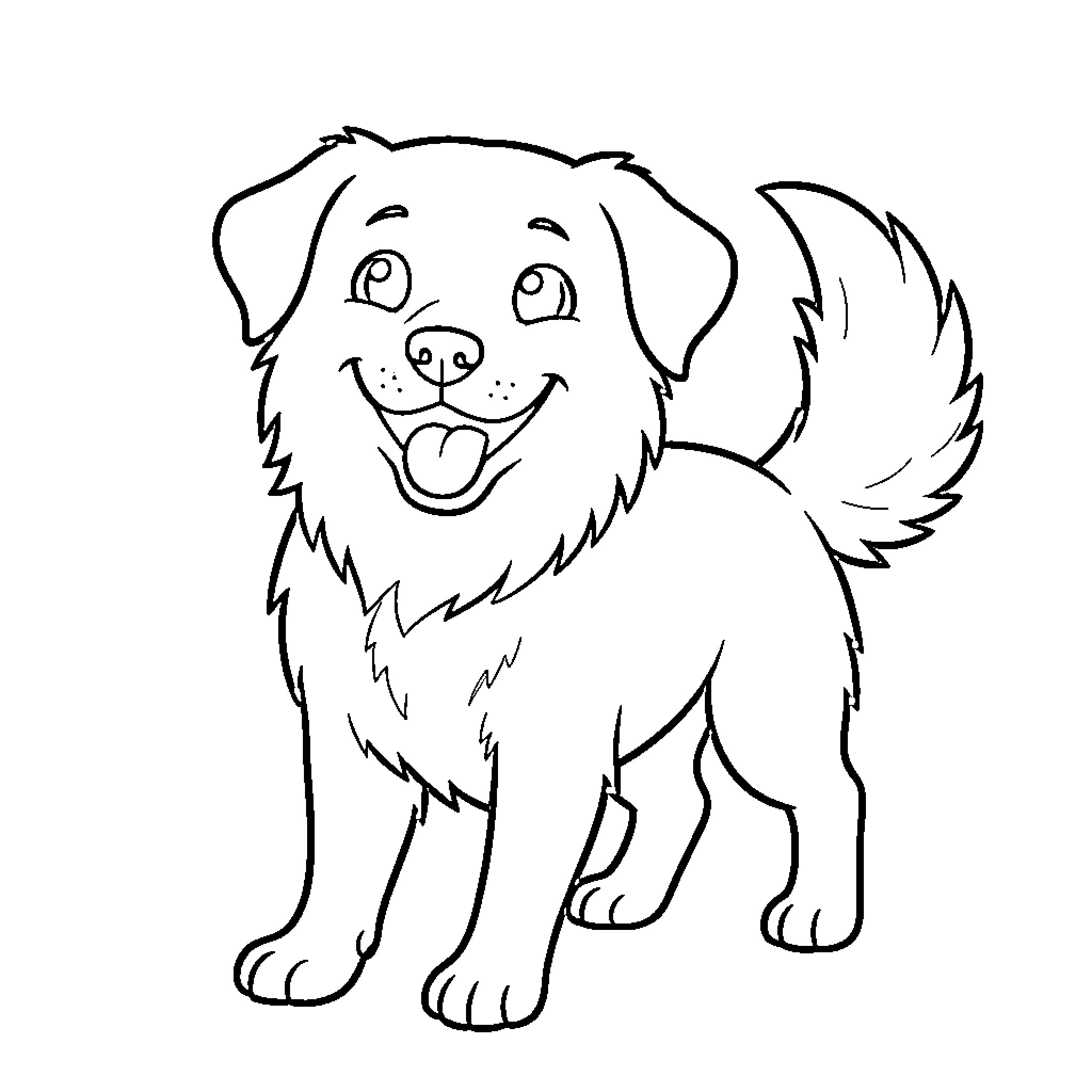 Dog with a Happy Expression Coloring Page (free black-and-white line drawing printable PDF for all, from beginners to advanced learners, including children, teens, adults, and seniors)