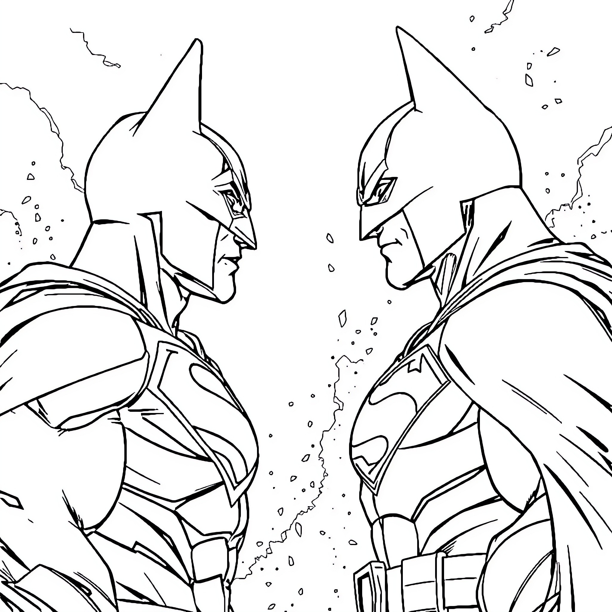 Superman facing off against a formidable opponent Coloring Page (free black-and-white line drawing printable PDF for all, from beginners to advanced learners, including children, teens, adults, and seniors)