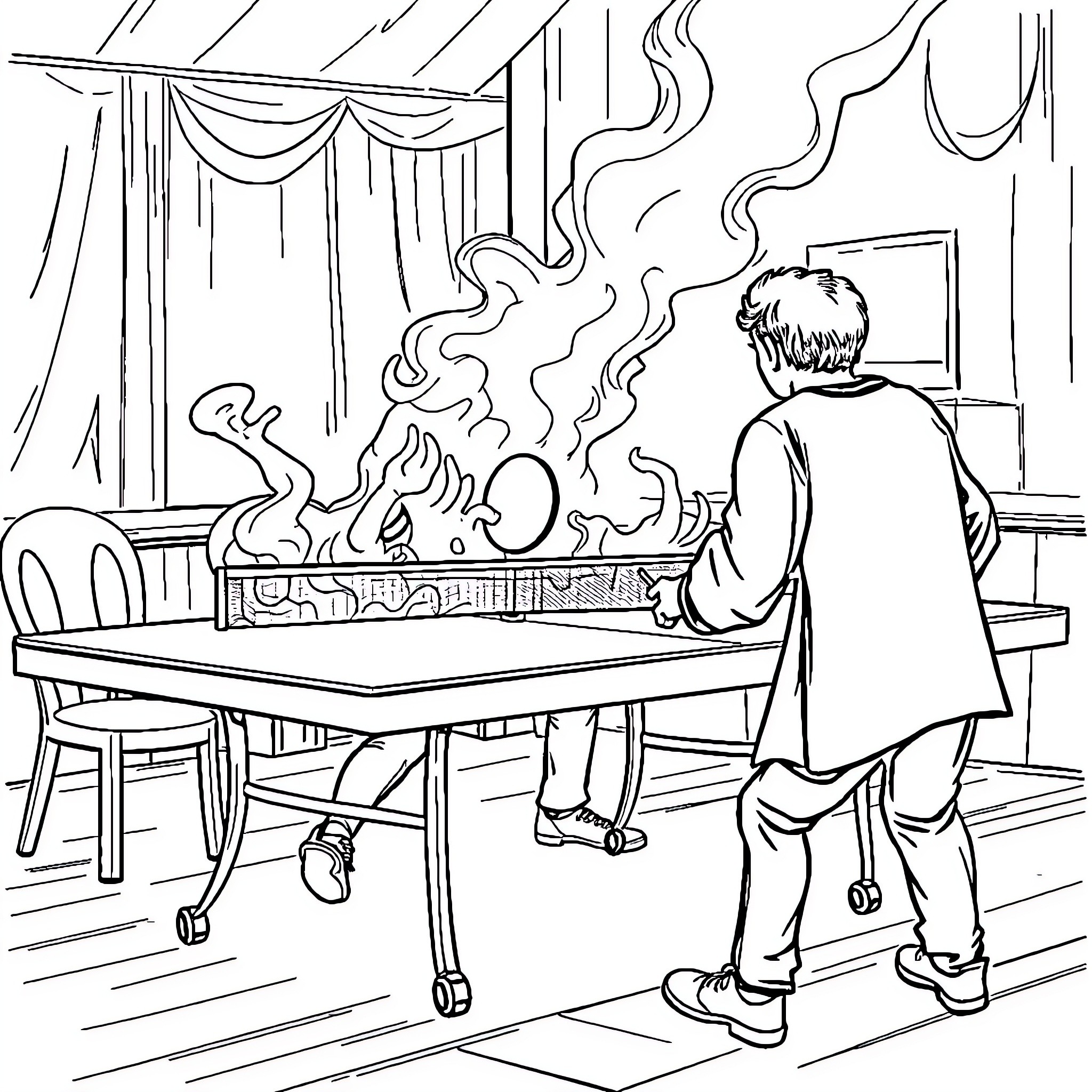 Felix Cooking a Meal in the Kitchen Coloring Page (free black-and-white line drawing printable PDF for all, from beginners to advanced learners, including children, teens, adults, and seniors)