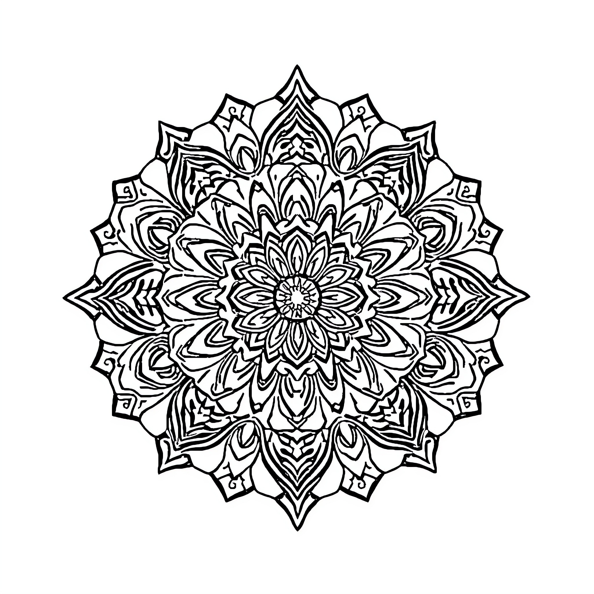 Mandala with intricate floral design Coloring Page (free black-and-white line drawing printable PDF for all, from beginners to advanced learners, including children, teens, adults, and seniors)